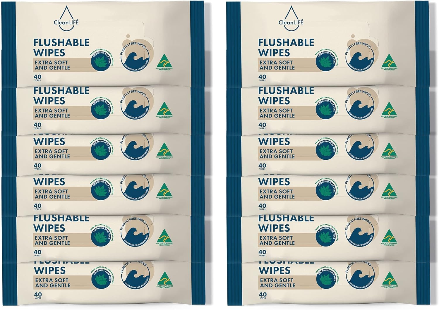 Cleanlife Flushable Wipes X 12 Pack - Plastic Free and Bio-Degradable Wipes, Australian Made and Owned image number 2
