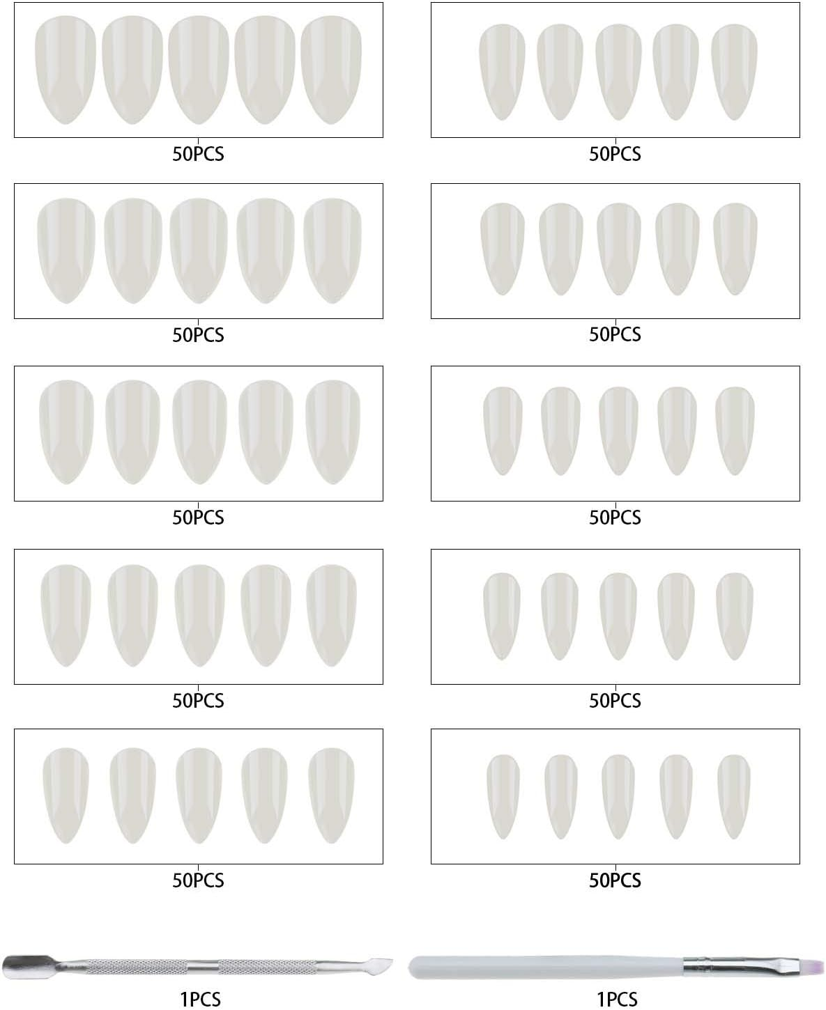 500Pcs False Nail Tips Natural Almond Acrylic Full Cover Fake Nails with Flat Brush Pen Cuticle Pusher DIY Nail Manicure Tool image number 3