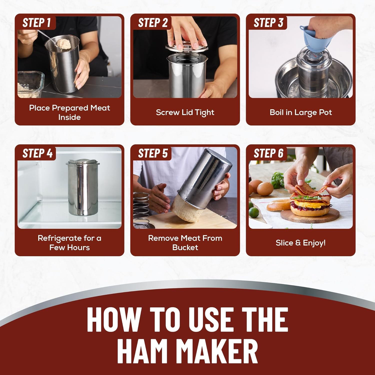 Tuauoe Meat Press Mold for Deli Meats, Stainless Steel Ham Press Mold with Thermometer & Silicone Kitchen Mittens for Making Homemade Healthy Deli Poultry Patty, Funny Kitchen Women and Men image number 4