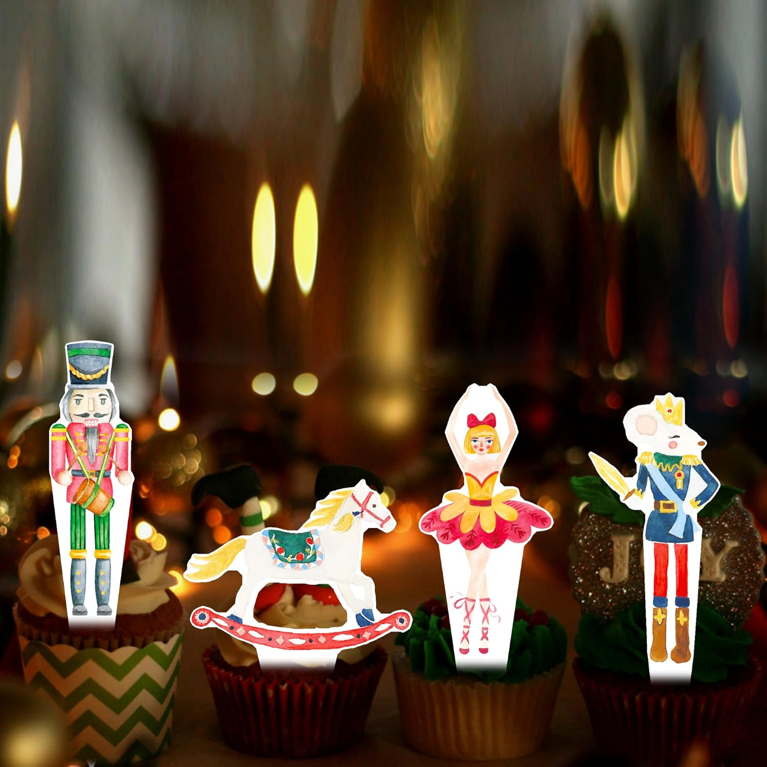 48Pcs Christmas Nutcarcker Party Cupcake Toppers Nutcracker Ballet Cake Toppers Decoration Nutcracker Holiday Cupcake Picks for Merry Christmas Birthday Party Supplies image number 2