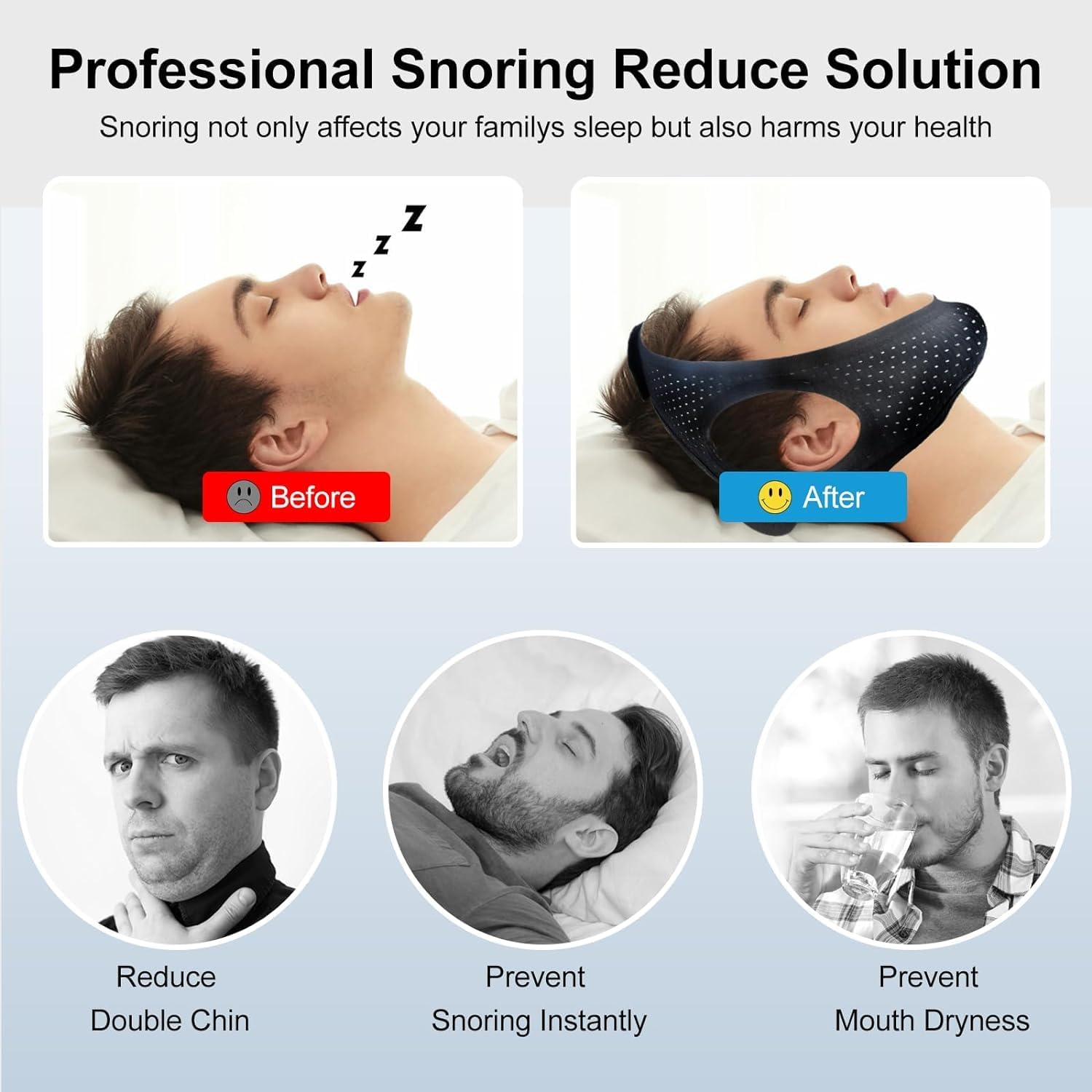 Anti Snoring Device Anti-Slip Adjustable anti Snoring Chin Strap,Snoring Reduction Stop Snoring Device Snoring Solution,Professional Effective anti Dry Mouth Chin Strap Stop Noise Snoring Strap image number 1