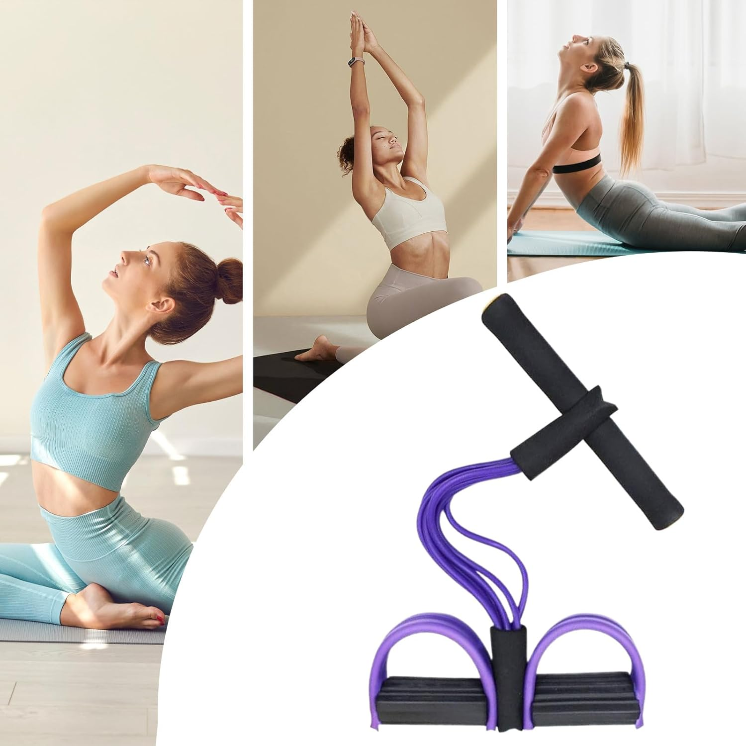 Pedal Resistance Band with Handle,Fitness Foot Pedal Stretch Bands 6-Tube | Stretching Trainer Training Equipment for Beginners Pilates Yoga Adults Home Office Gym Abdomen Arms - Black image number 6