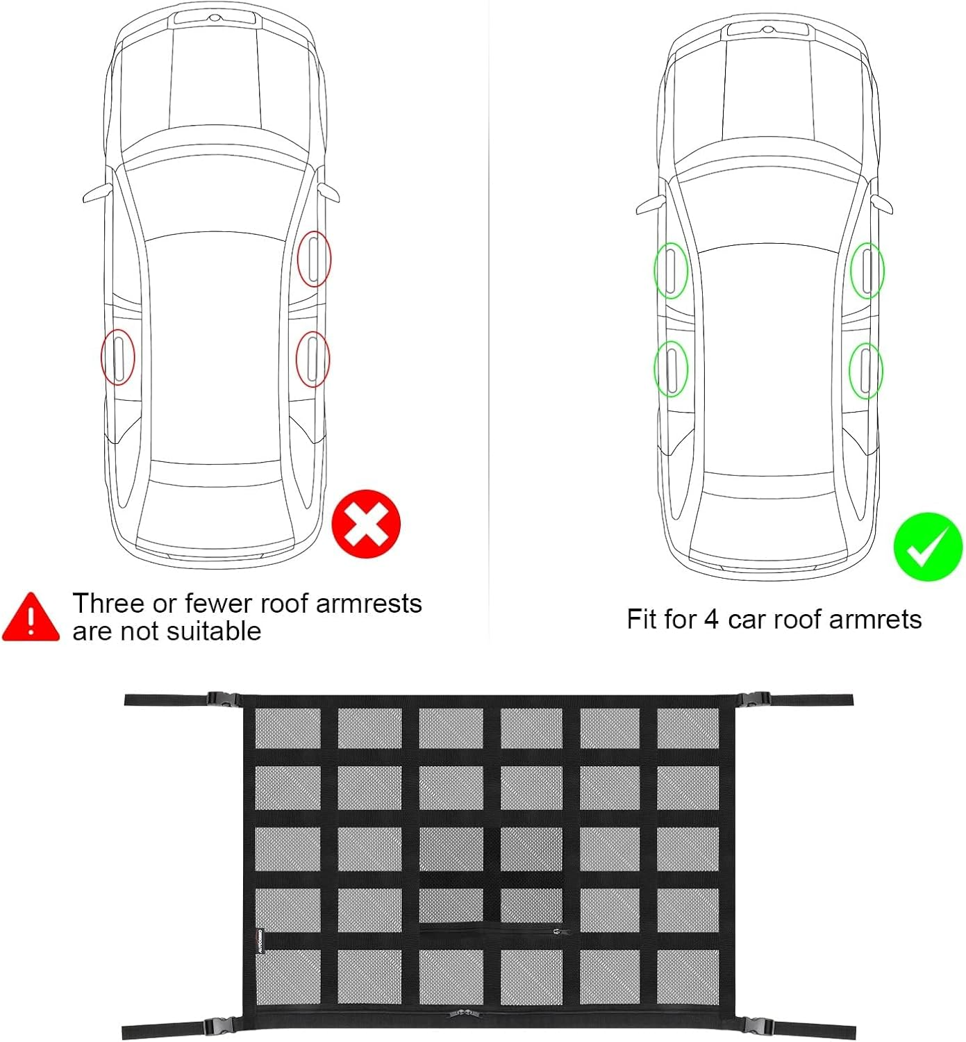 Ceiling Storage Net,Retrosohoo Upgraded Car Ceiling Cargo Net Pocket, 35.4 Inches &times; 25.6 Inches .Strengthen Load-Bearing Adjustable Double-Layer Mesh Car Roof Organizer for SUV Long Trip Camping image number 6