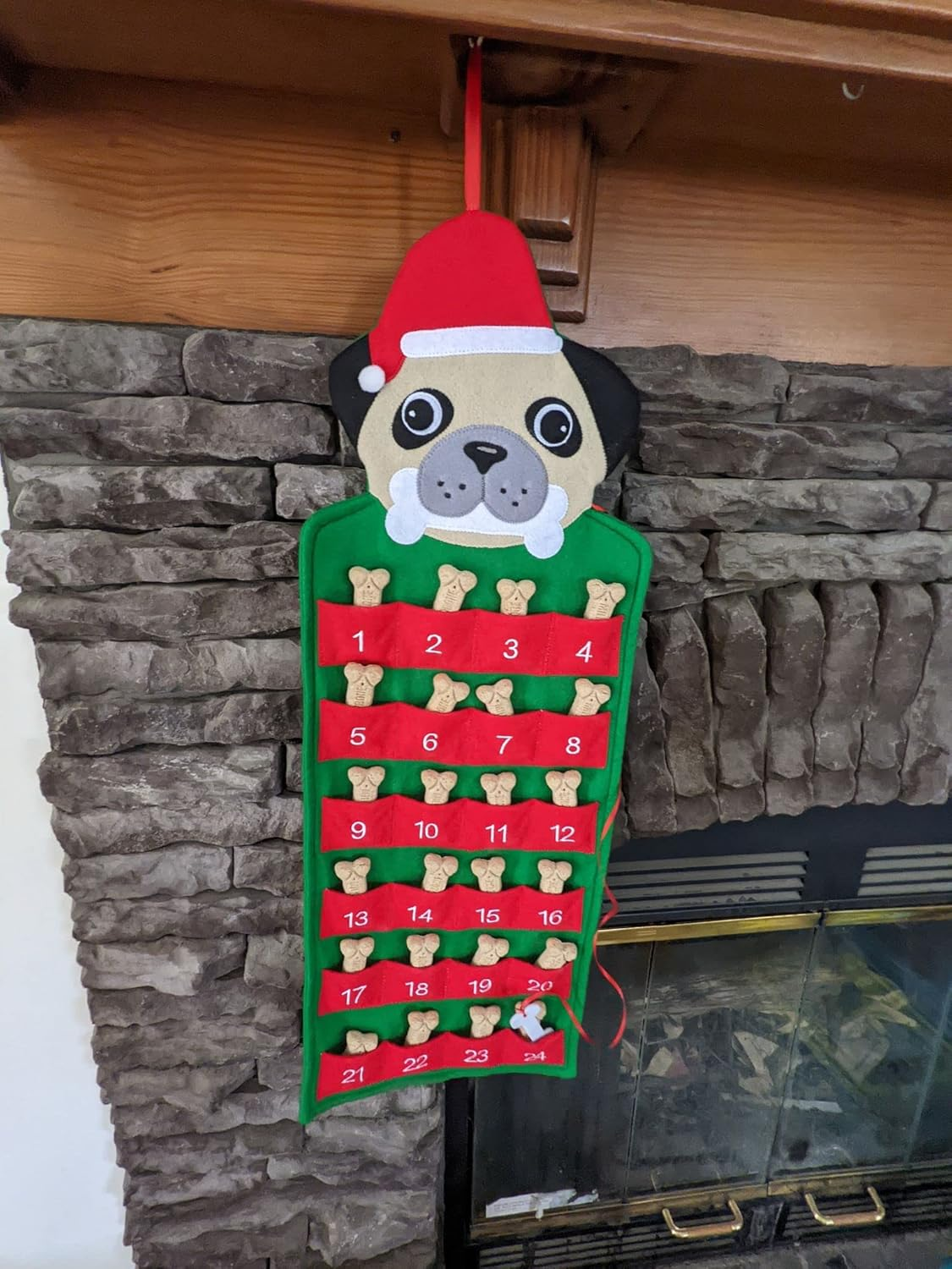 Happie Hare - Pug Dog Pet Puppy Hanging Holiday Advent Calendar with Pockets - Countdown to Christmas and Holiday for Kids & Family - (Pug Advent Calendar) image number 2