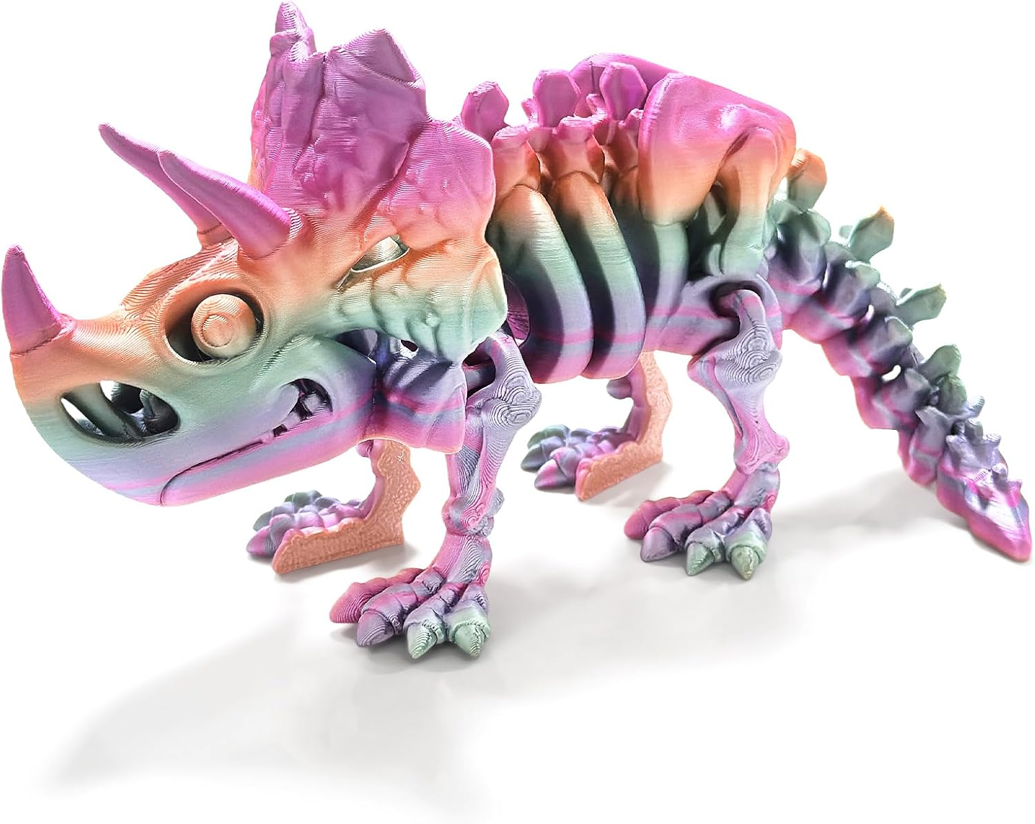TEAONE 3D Printed Dinosaur, Triceratops Dinosaur Toy for Desktop Decorations, Fidget Toys (22.5Cm/8.85In, Rainbow Color) image number 1