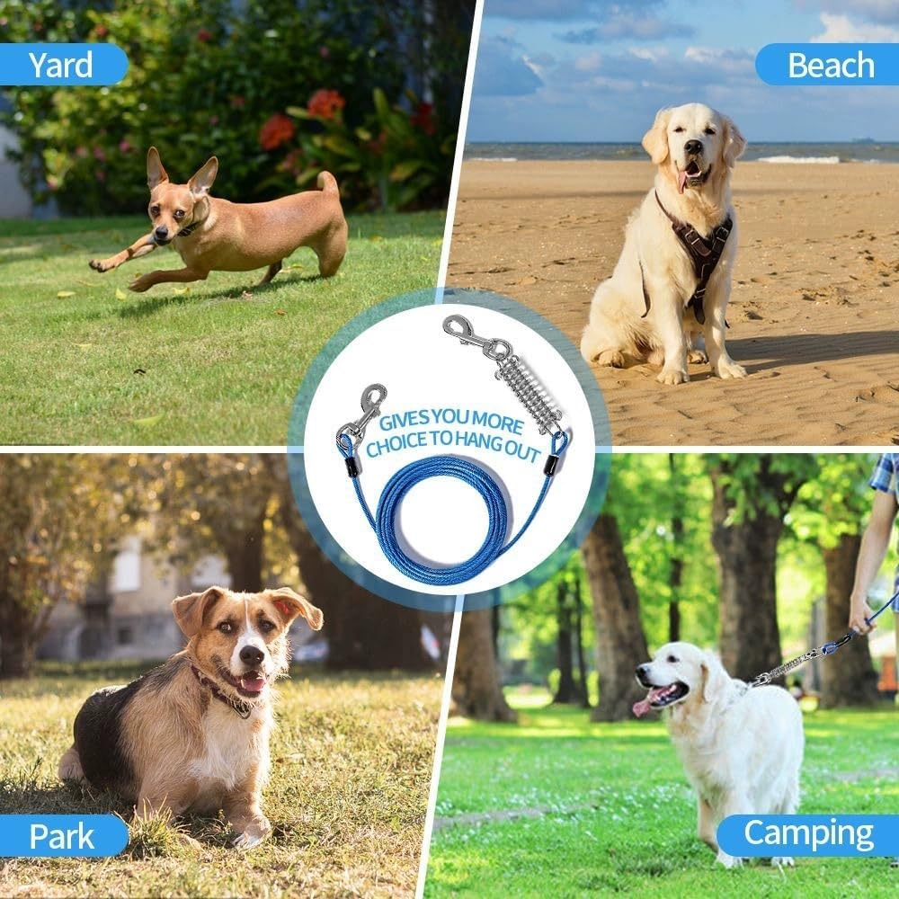 Xshelley Diameter(5 Mm) Dog Tie Out Cable-5 M Heavy Duty Dogs Chain with Shock Absorbing Spring-Yard Camping Outdoor Sturdy Lead for Small to Large Dog up to 150Kg image number 1