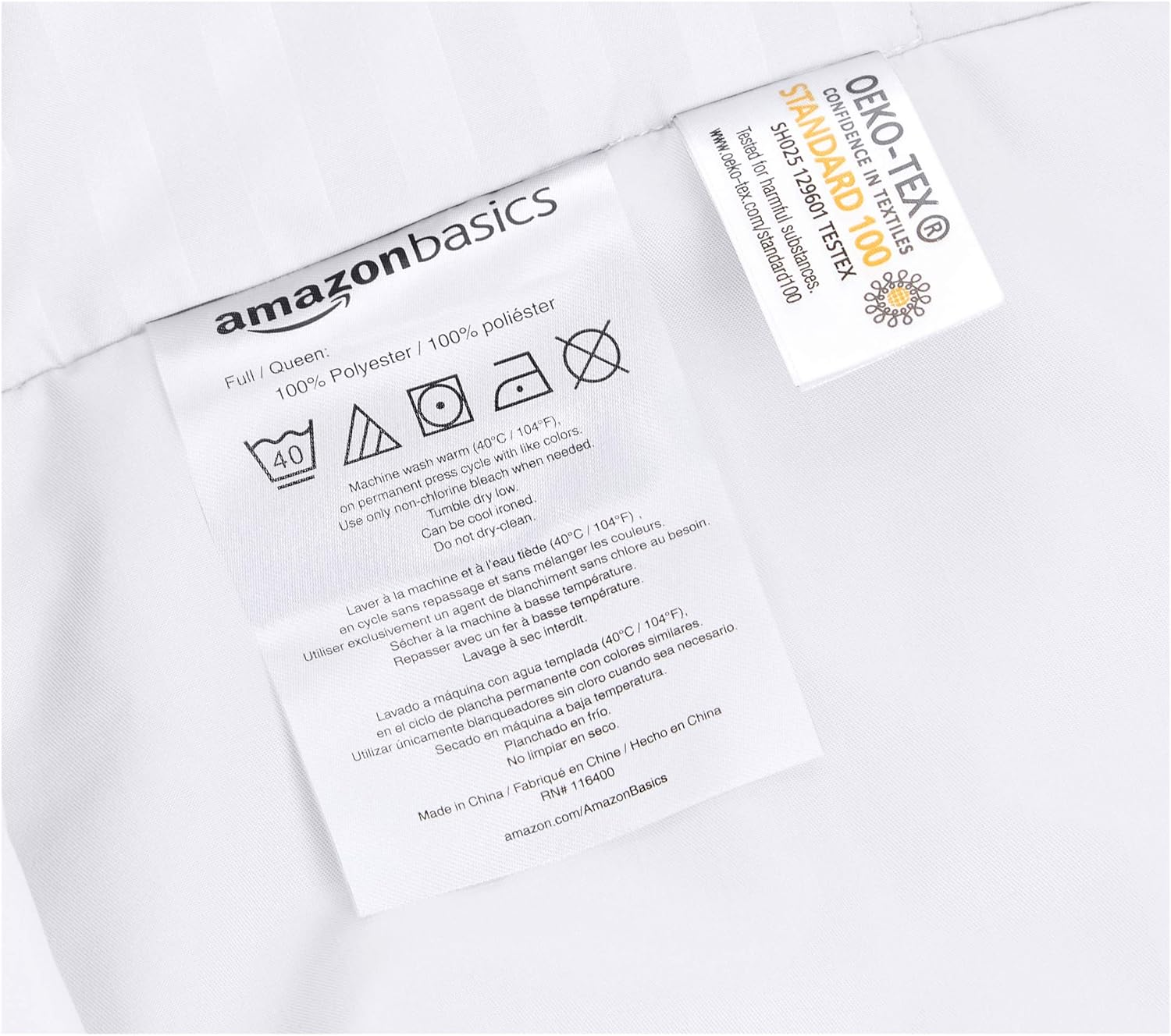 Amazon Basics Microfiber 3 Piece Duvet Cover Set, Full/Queen, Bright White, Striped