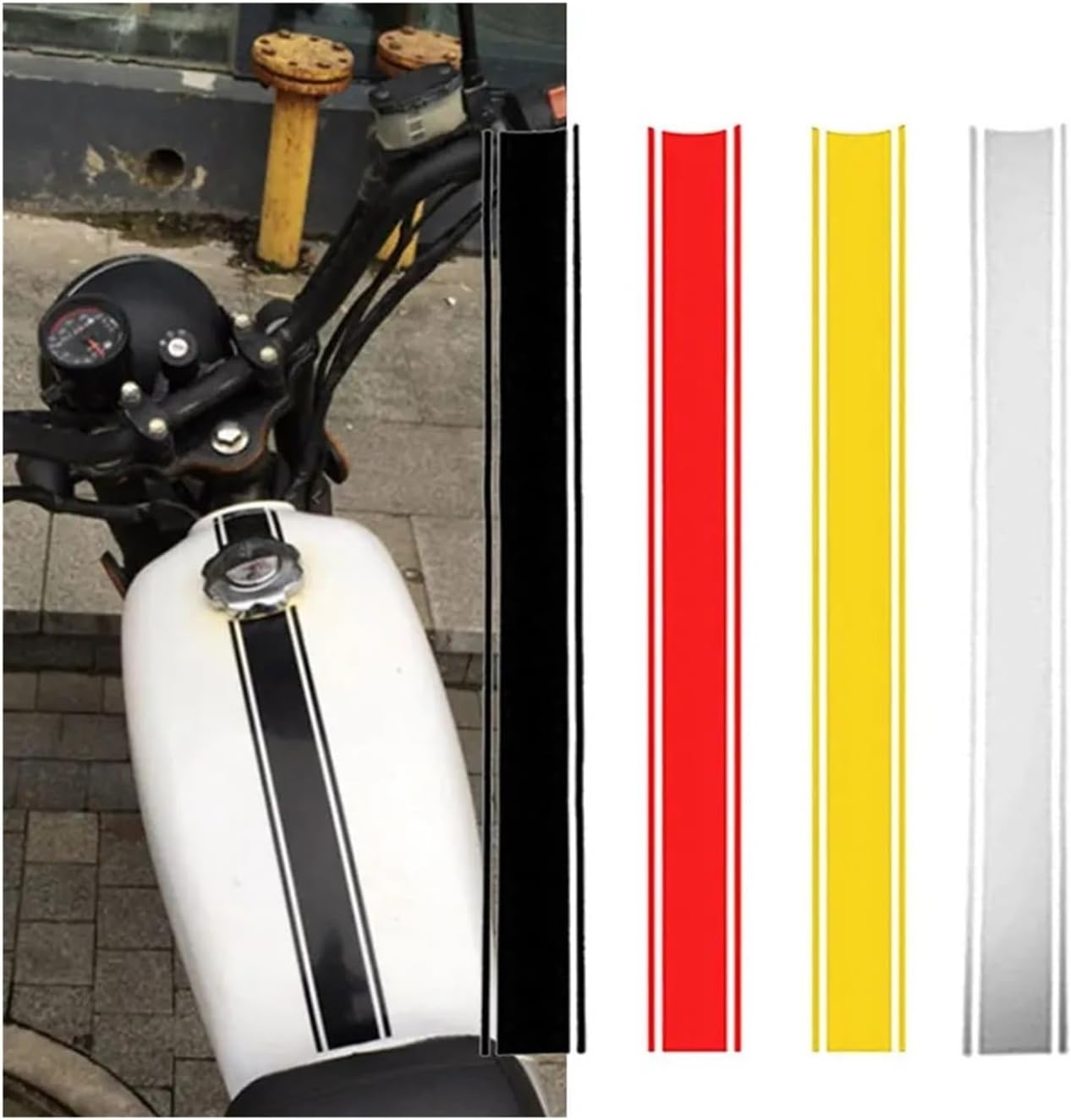 Motorcycle Tank Sticker Cowl Stripe Waterproof Stickers Self Adhesive Decal Sticker Decoration (Color : Yellow 2Pcs) - Red image number 3