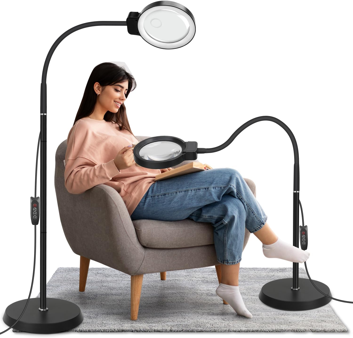 Magnifying Floor Lamp with Stand 10X 20X Magnification, 72 LED Flexible Gooseneck Light, 3 Color Modes, Adjustable Brightness, Dimmable Magnifier Glass for Repair, Sewing, Crafts image number 6