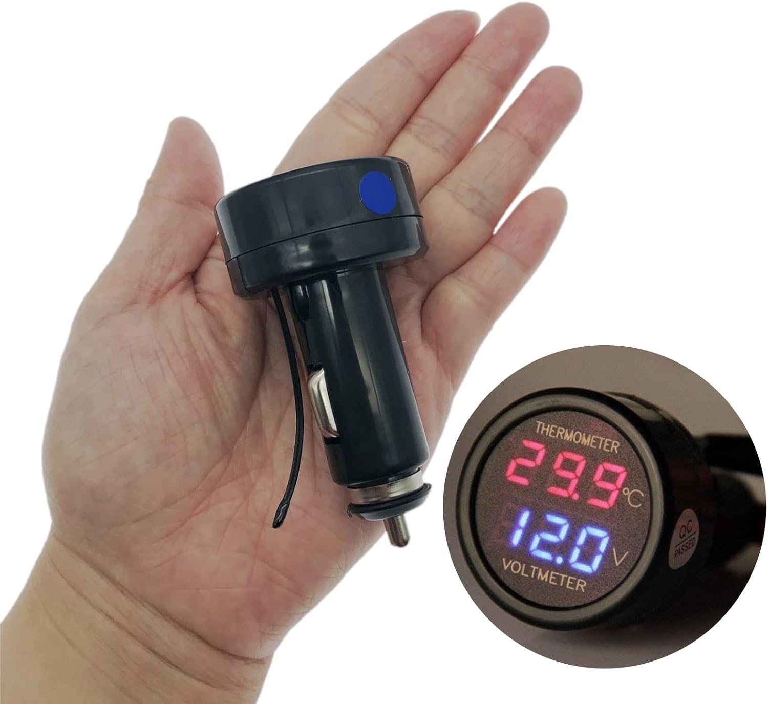 Car Truck Bus Voltmeter & Thermometer Display 2 in 1, 12V 24V Battery Voltage Temperature Meter Monitor Tester Gauge Indicator