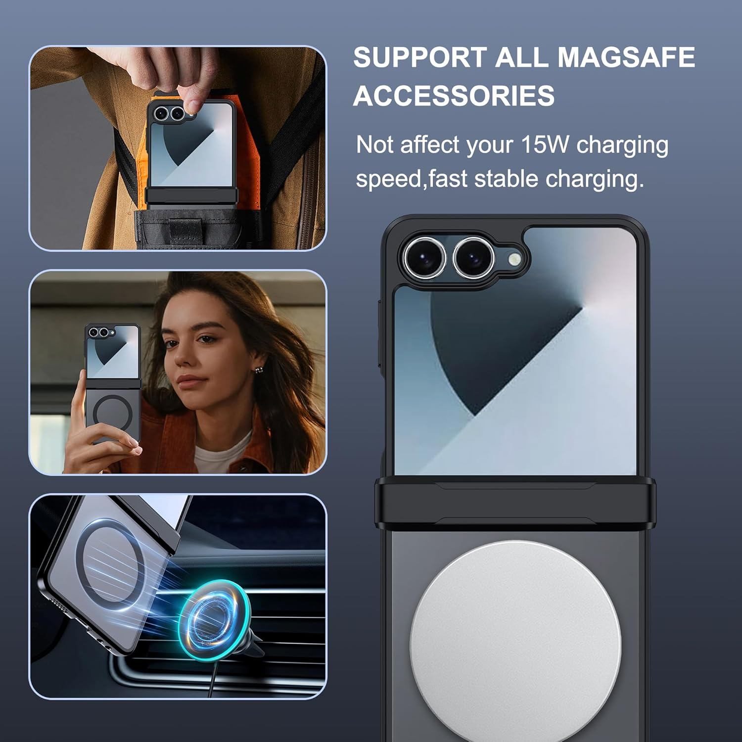 Effcotuo Magnetic Case for Samsung Galaxy Z Flip 7 Case [Compatible with Magsafe] Flexible Silicone + Matte Acrylic Protective Case Magnetic Matte Mobile Phone Case Shockproof Translucent image number 5