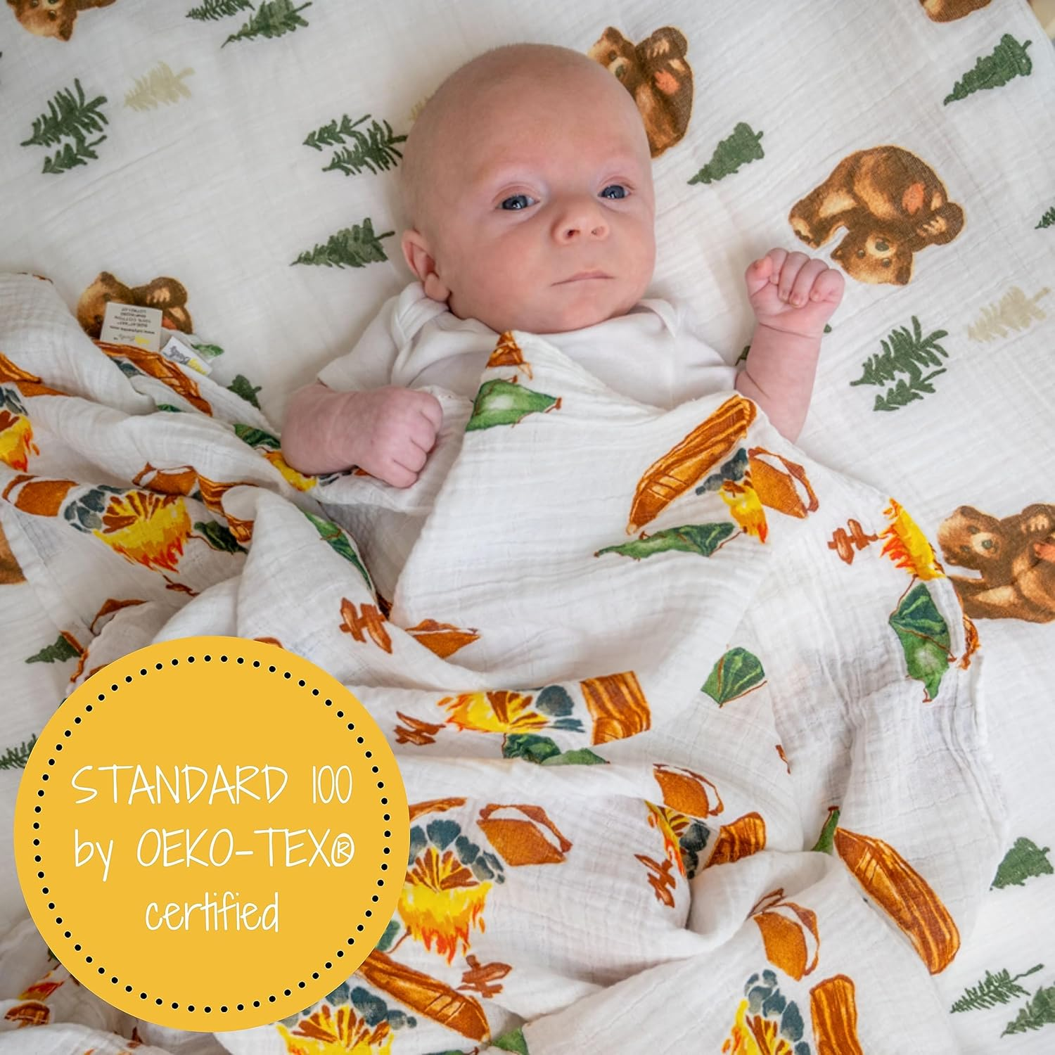 Lollybanks Swaddle Blanket | 100% Muslin Cotton | Newborn and Baby Nursery Essentials for Boys, Registry | Camp Theme Print - Gather Around The Campfire image number 3