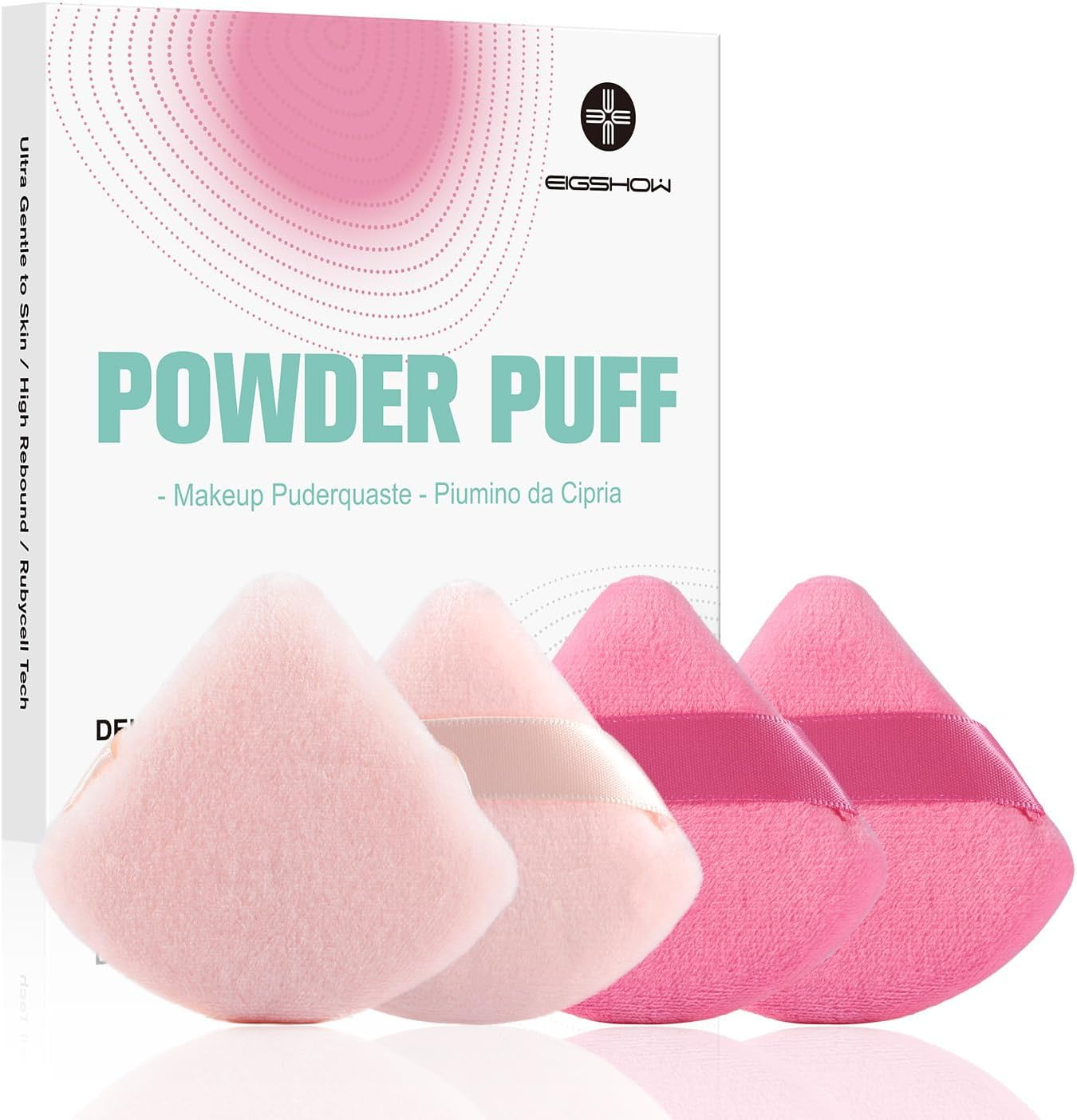 EIGSHOW Triangle Makeup Powder Puff, Face Sponge, Soft Plush Powder Sponge, Suitable for Baking Powder Makeup or Blush, Pink and Beige, Pack of 4 (M113)