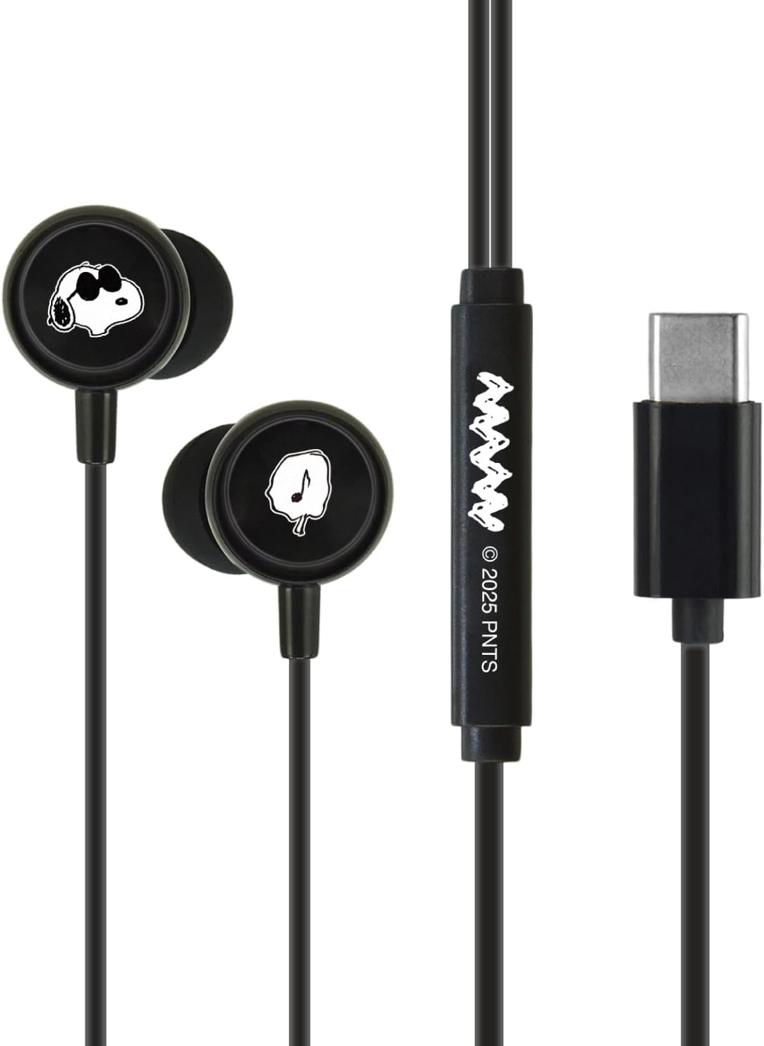 Gourmandies Peanuts Snoopy with Remote Control Microphone USB Type-C Stereo Earphones White SNGG-156WH