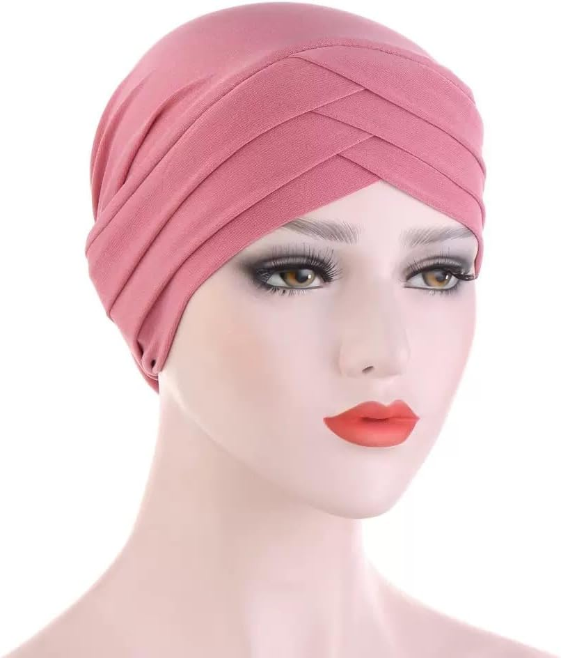 4 Pcs Turbans for Women with Cancer Chemo Headwear Cancer Patient Head Covering Soft Pleated Stretchy Lightweight Head Wrap Sleep Hat image number 3