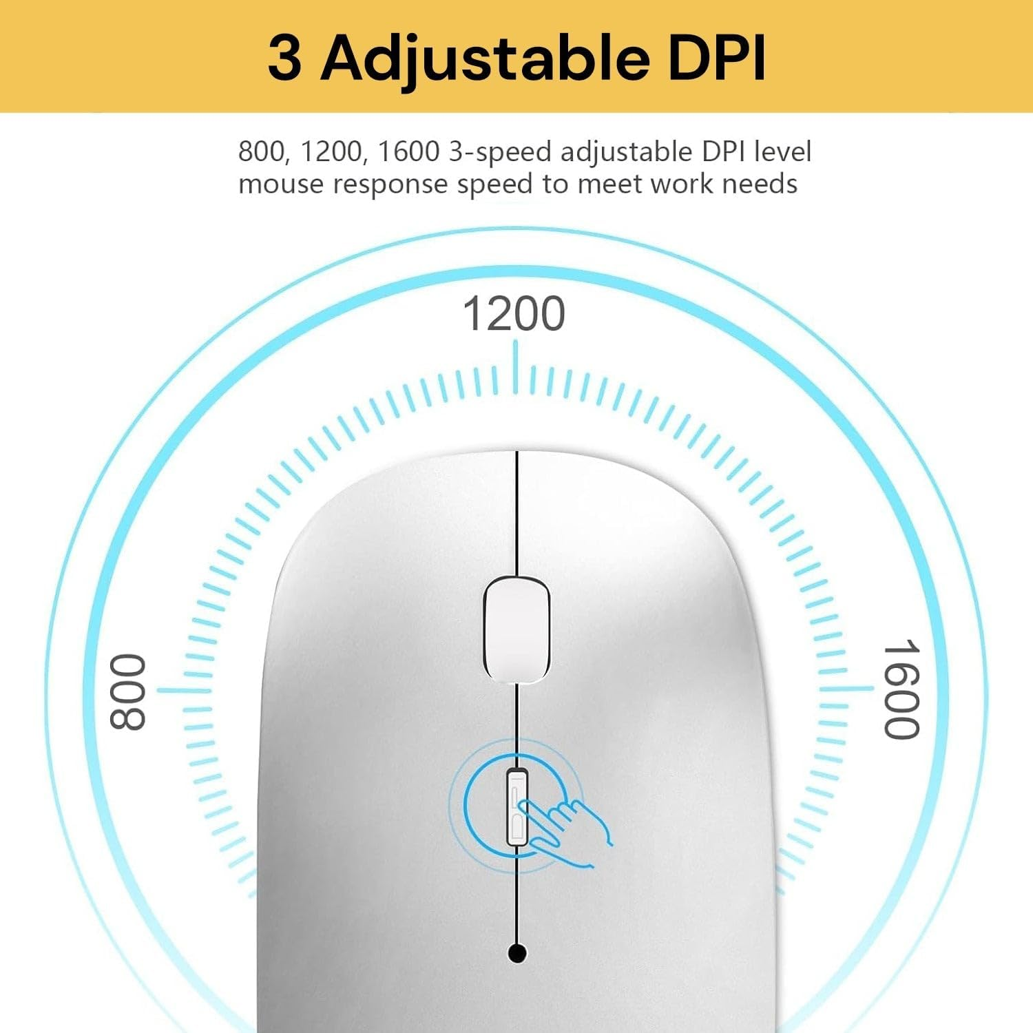 EZONEDEAL 2.4Ghz Wireless Bluetooth Mouse, Dual Mode Slim Rechargeable Wireless Mouse Silent USB Mice, 3 Adjustable DPI, Compatible for Laptop Windows Mcbook Android PC Computer (White) image number 3