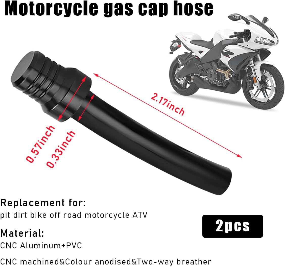 2 PCS Breather Hose Gas Fuel Tank Cap, CNC One Way Tank Valve Vent Tube with Aluminum Cap, Fuel Gas Cap Vent Tube Breather, ATV Off-Road Motorcycle Accessories (Black, Black Hose) image number 3