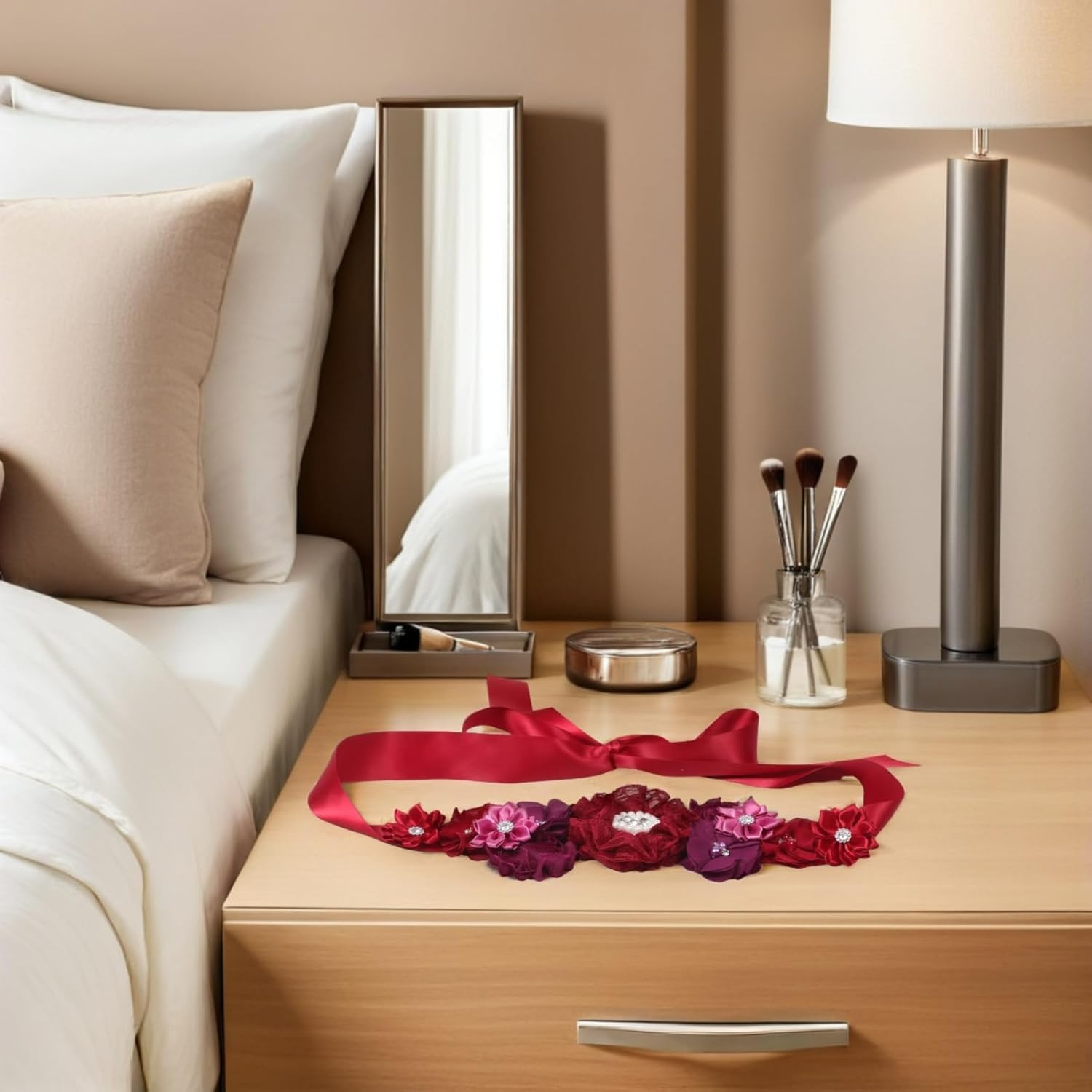 VANZACK Floral Maternity Sash Belt: Bridal Satin Ribbon Belly Band Pregnancy Flower Sash for Wedding Pregnant Baby Shower Party Photoshoot image number 1