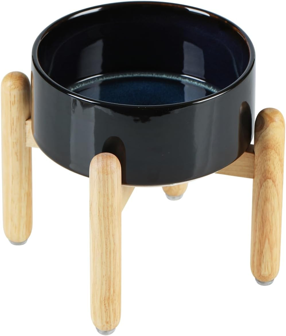 Havniva Ceramic 8.2Inch Raised Dog Bowl with Stand for Large - Breed Dogs, Pet Food and Water Feeder(Single Bowl with Stand - Brown Coffee)