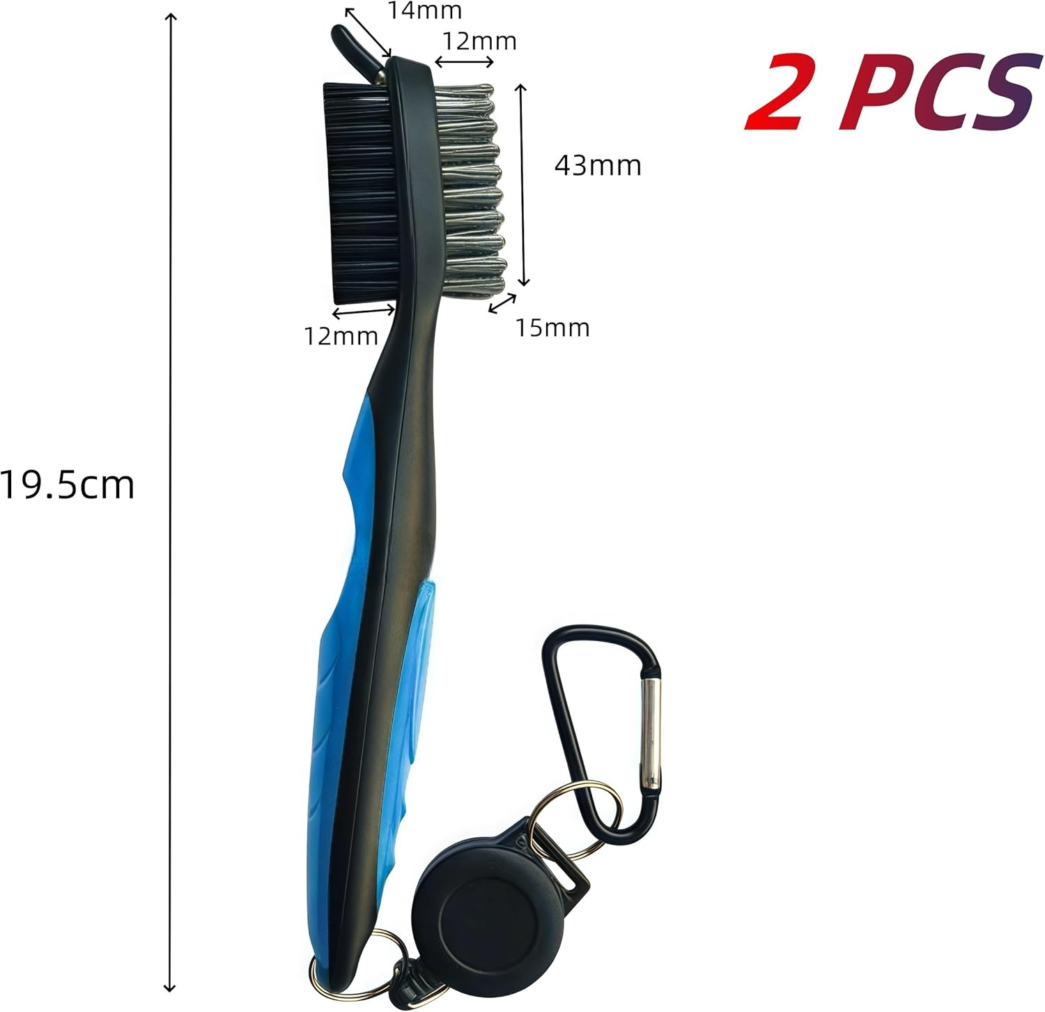 2 Pcs Golfclub Ball Grooves Cleaning Brush,Wizefolk Nylon Steel Wire Dual Sided Putter Cleaner Exercise Golf Accessories,With Retractable Zip-Line and Aluminum Carabiner Cleaning Tools image number 1