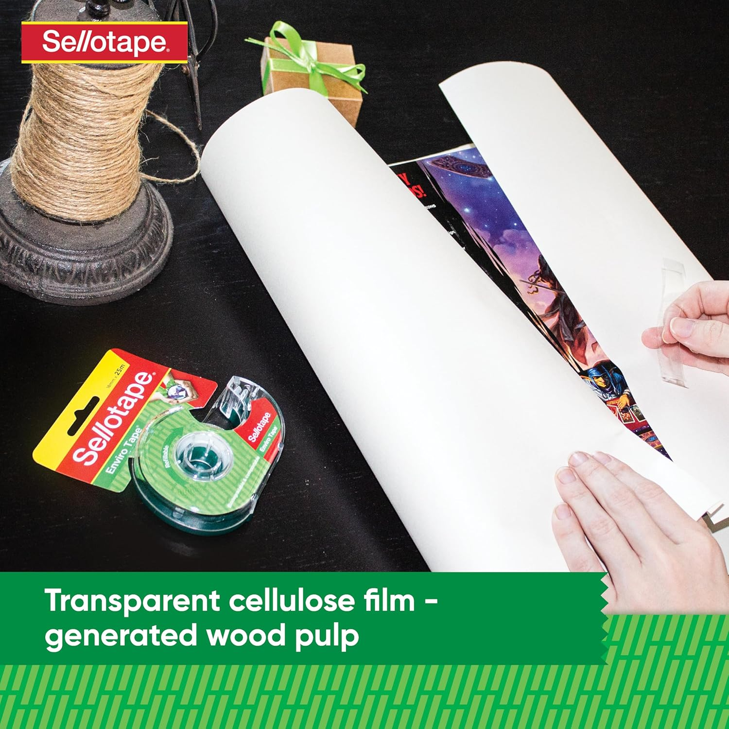 Sellotape Enviro Tape, Biodegradable and Compostable, Non-Static for Easy Handling, Ideal for Gift Wrapping and Office Use, Includes 24Mm X 50M Tape Roll - 6 Pack image number 4