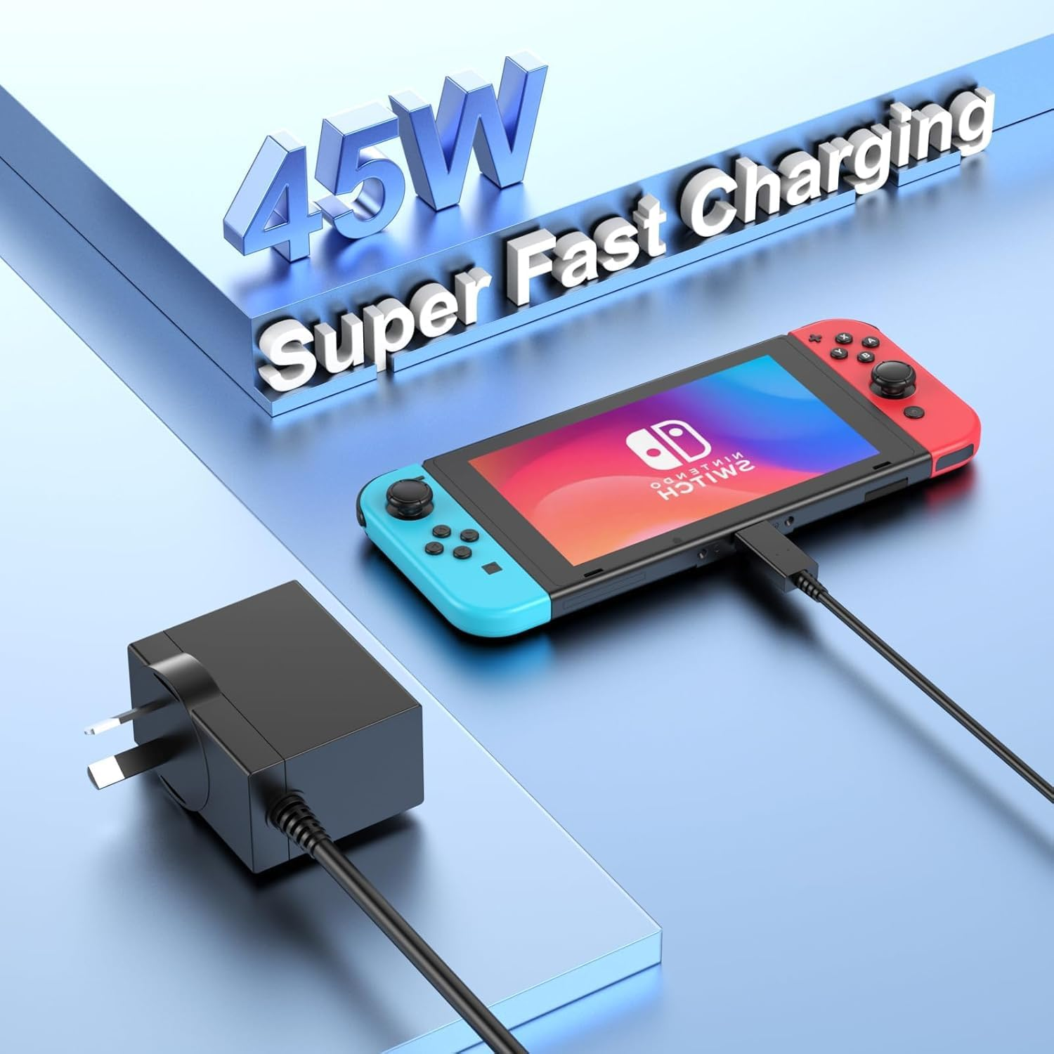 YSSTKFD Switch Charger 45W USB C Fast Charging with 1.5M Cord, AC Adapter Compatible with Nintendo Switch Lite/Switch Oled/Steam Deck/Playstation Portal (Australian Plug) image number 2