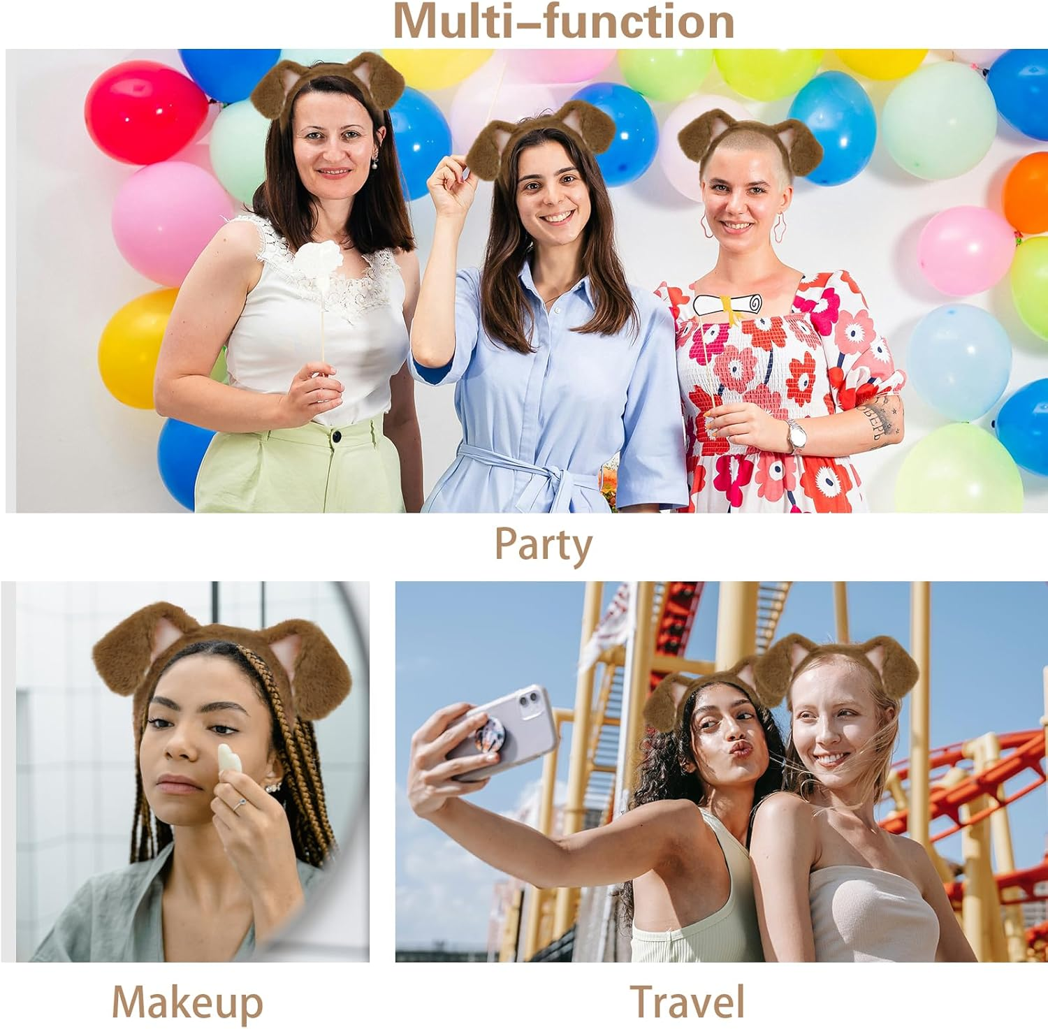 Beviliu Animals Ears Headband Realistic Fluffy Cat Ears Bunny Ears Halloween Headband for Washing Makeup Fashion Headband image number 1