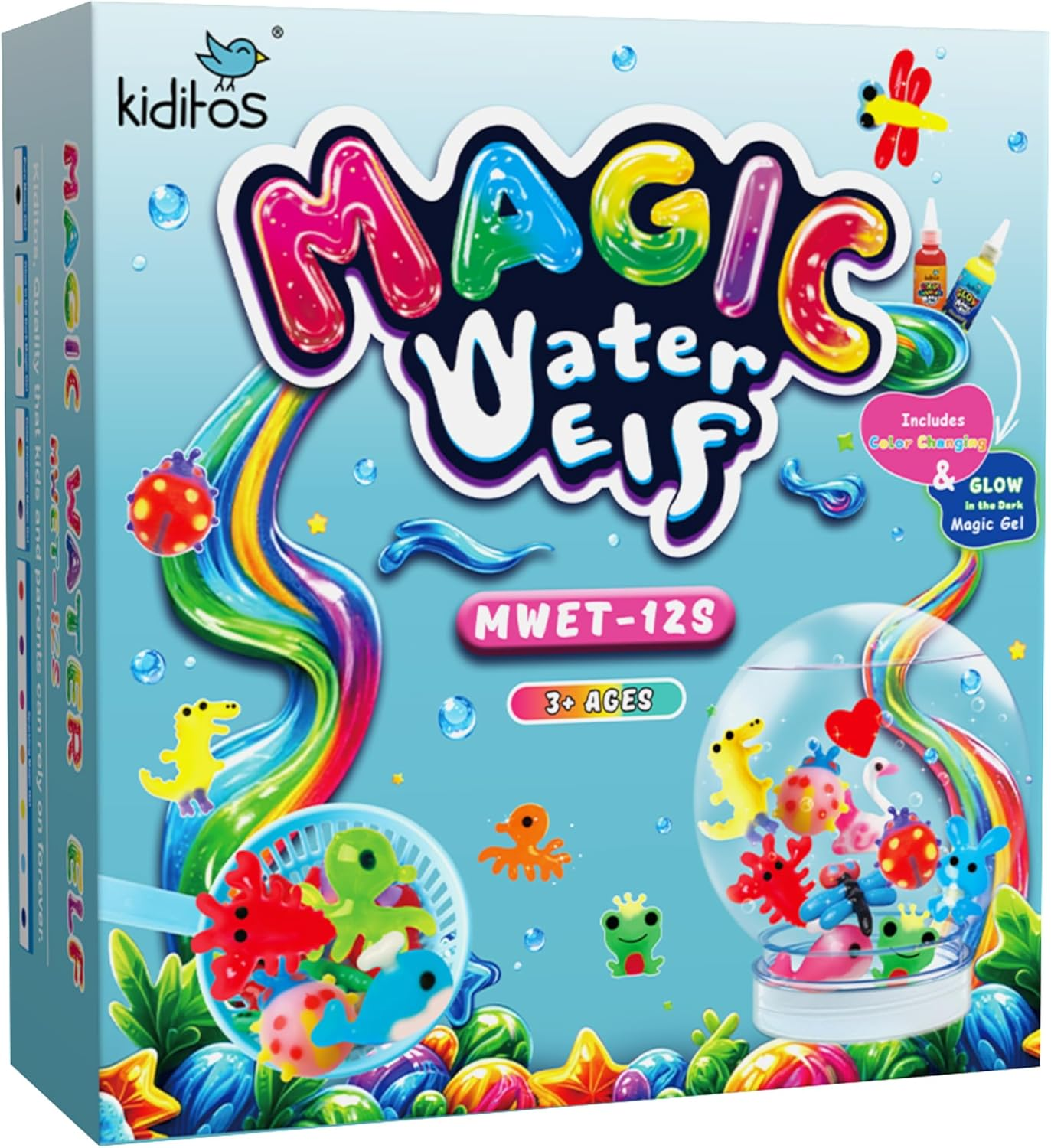 Kiditos Magic Water Elf Toy Kit &ndash; Squishies for Kids, 12 Gels + 10 Molds & 1 Bottle, Magic Gel Water Pets Sensory Toy, DIY Craft Kit & Refill, Party Favors, Birthday & Xmas Gifts for Kids Ages 3+ image number 1