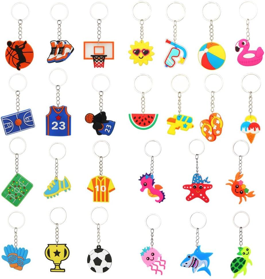 26 Pcs Colorful Keyring for Kids Teens,Animal Sports Summer Theme Keychains for Backpacks,Cute Keychain for Girls Boys Women Adult Party Supplies Birthday Gifts image number 2
