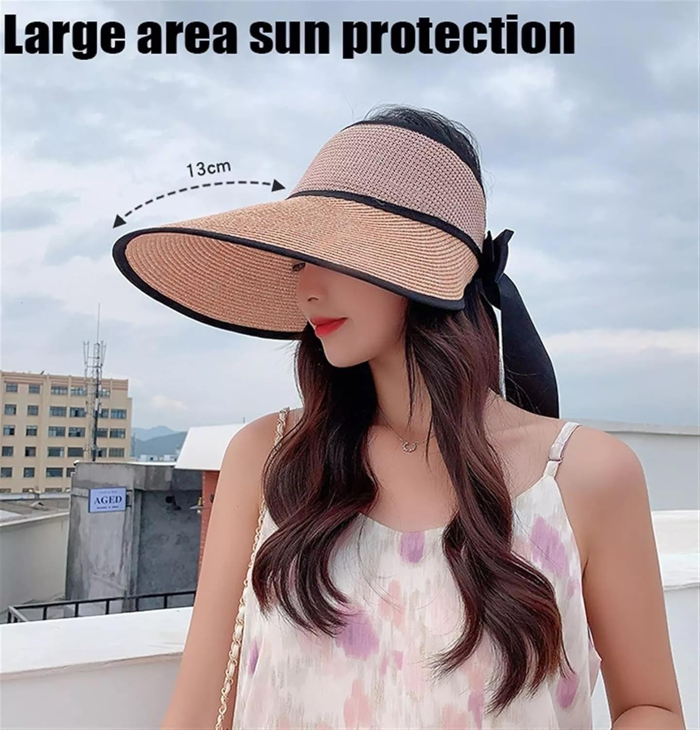 FIME. Women Sun Visor Hats Beach Foldable, Roll up Wide Brim Bowknot Summer Straw Hat Cap Cruise Wear for Womens,Women'S Sun Hats UPF50 UV Protection Sun Hat (Khaki) image number 6