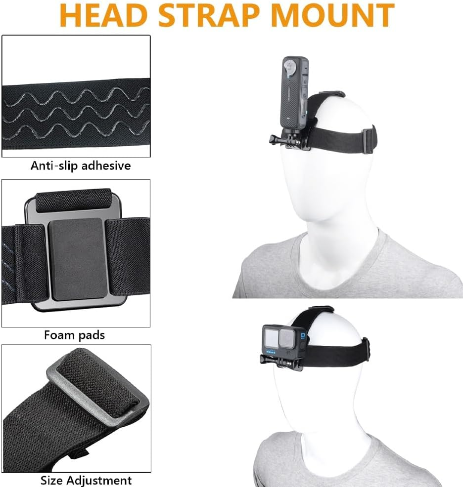 YEHOLDING Action Cam Mount Kit for Insta360 X4/X3/X2/Ace Pro/Ace, Backpack Clip, Chest Strap, Head Strap, Floating Mount, Black, Compatible with Gopro Hero, SJCAM (Pack of 10)