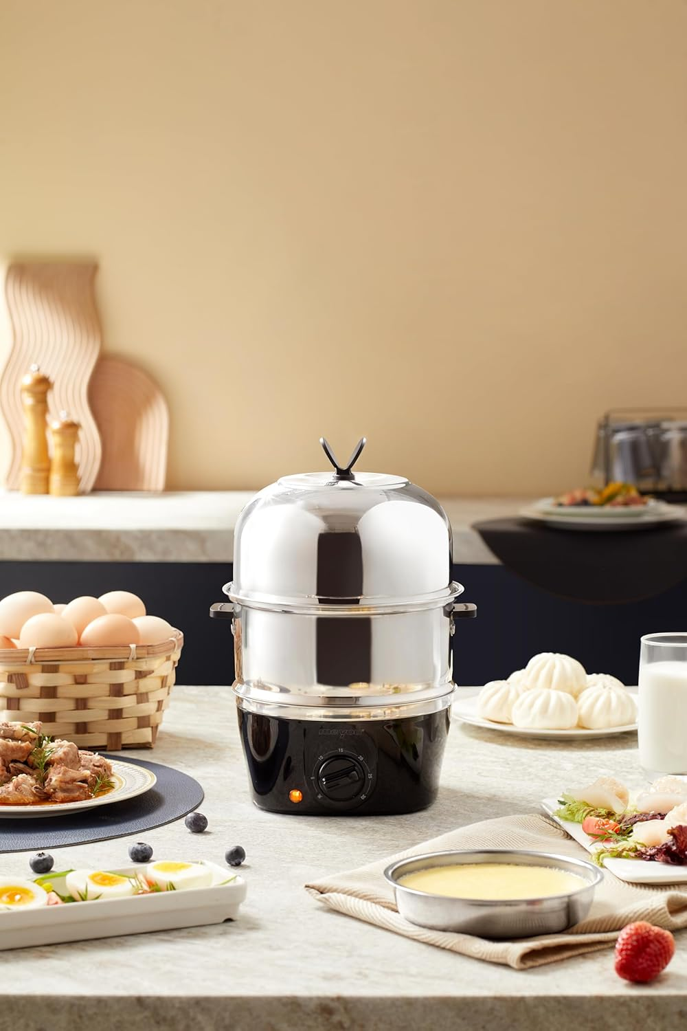 18-Egg Capacity Rapid Egg Cooker: Perfect for Hard-Boiled, Poached, & Scrambled Eggs, with Auto Shut-Off & 30-Minute Timer Settings, 304 Stainless Steel Interior & Exterior image number 5