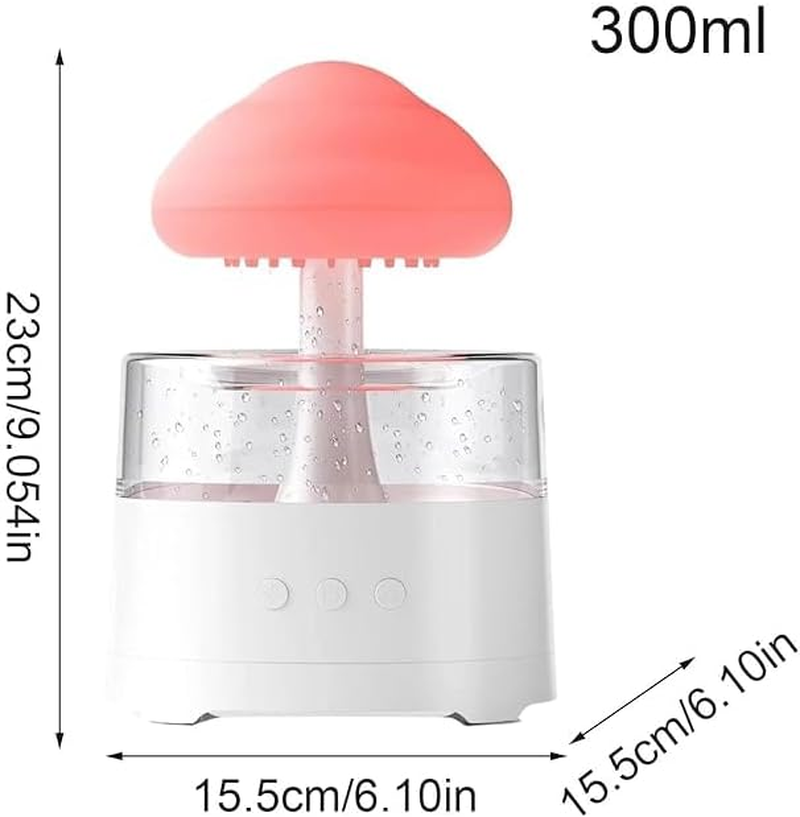 Mushroom Humidifier, Humidifier Water Drop 300Ml Capacity, 7 Colour Mood Light, Cloud Design
