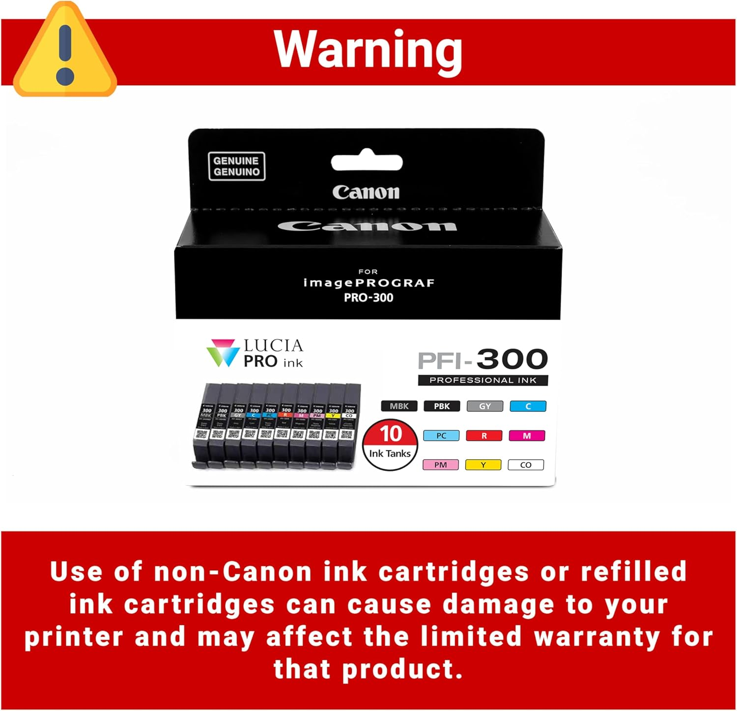 Canon PFI-300 Lucia PRO Ink, 10 Ink Tanks, Compatible to Imageprograf PRO-300 Printer, Multi, Standard (4192C007) image number 4