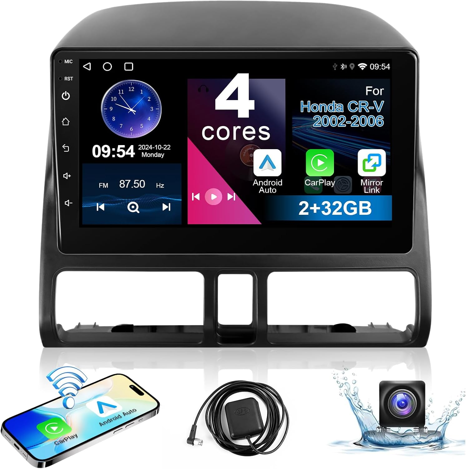 Leadfan Car Stereo Radio for Honda CRV 2002-2006 Wireless Apple Carplay Android Auto, 9 Inch IPS Touch Screen for CRV Android Head Unit Wifi GPS Navi/Bt/Mirror Link/Fm/Rear Camera+Swc/Split-Screen image number 3