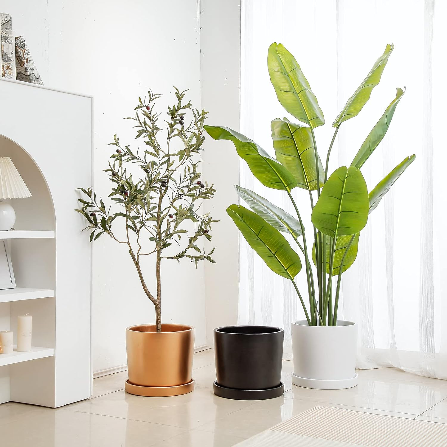 Woiida 30Cm(12&rdquo;) Large White Ceramic Flower Pot, Modern Design Plant Pot with Drainage Hole and Plug, Container for Outdoor, Garden or Indoor, Home,Office, Balcony Garden Decor image number 3