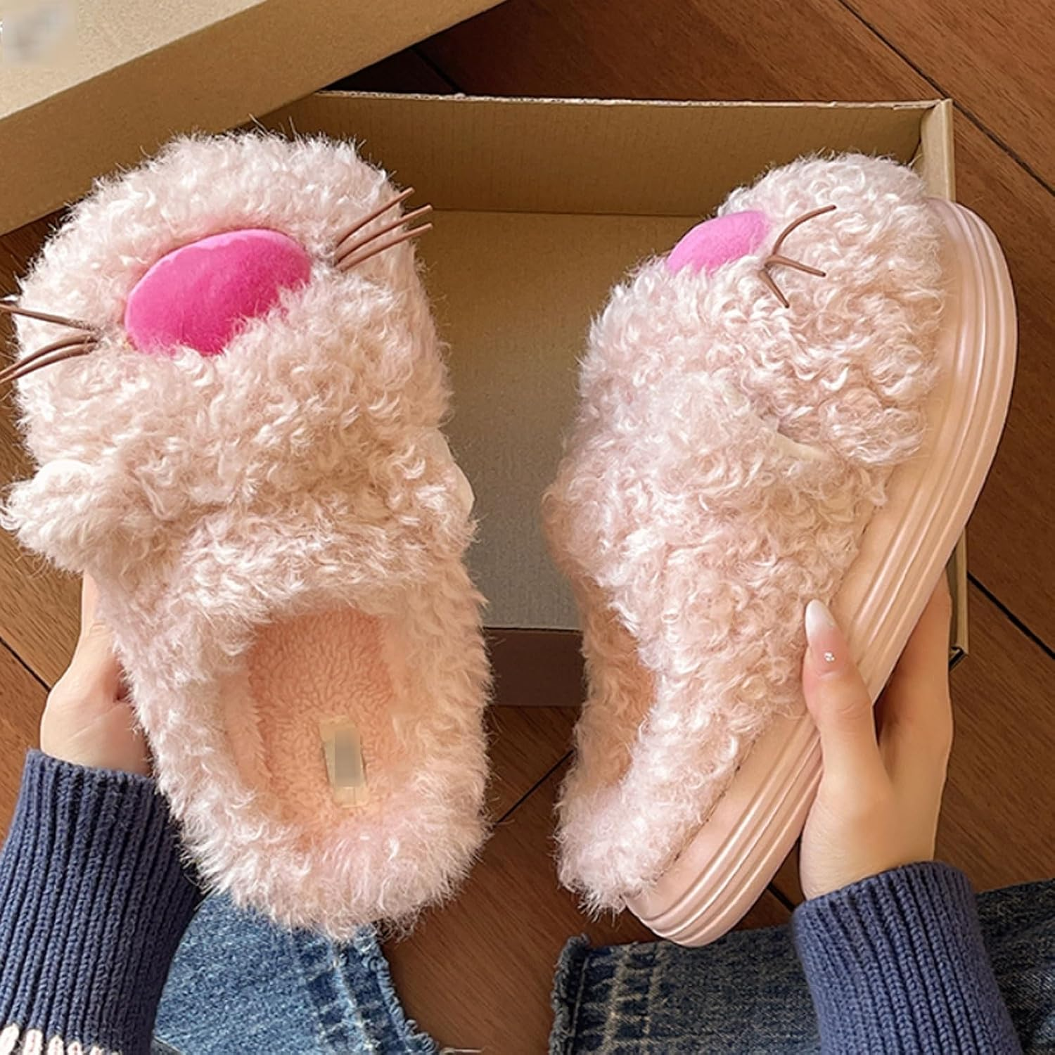 Women'S Cute Fuzzy Cat Slippers Comfy Plush Warm Fun Plush Home Shoes Fluffy Faux Fur Kawaii Cartoon Animal House Slides image number 6