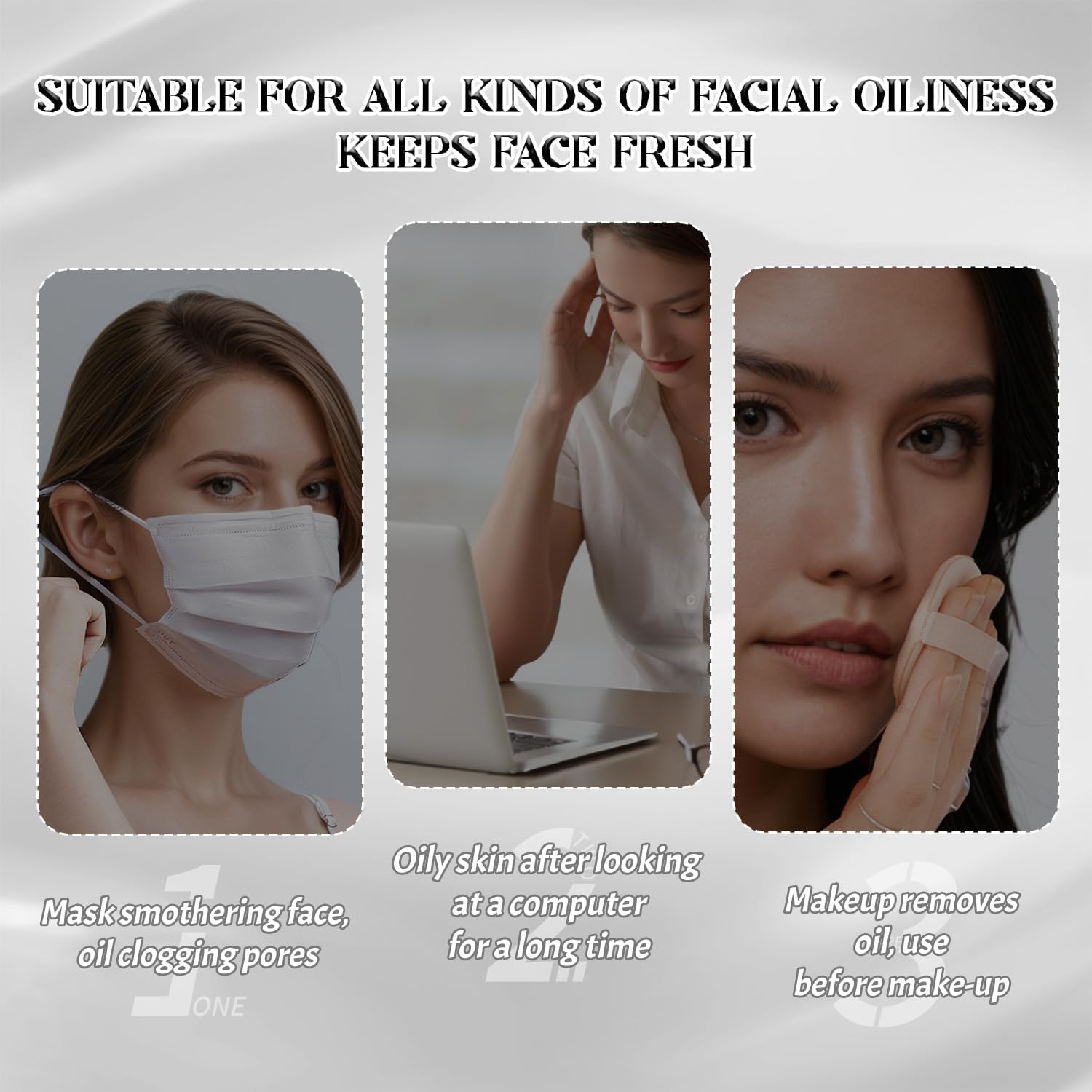 BOROLA Oil Blotting Paper for Face 200 Sheets Replacement Packs, Soft Absorbing Pads for Face Shine Control, Portable Oil Absorbing Tissues for Oily Skin, Design for Men & Women(White) image number 4