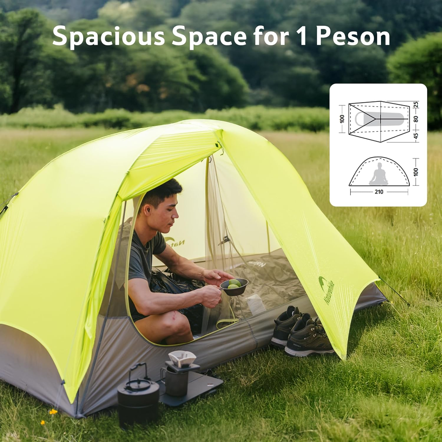 Naturehike Star Trail Tent, One Person under 1Kg Ultralight Backpacking Tent, 10D Nylon Lightweight Hiking Tent for 1 Person Solo Trip (Yellow) image number 5