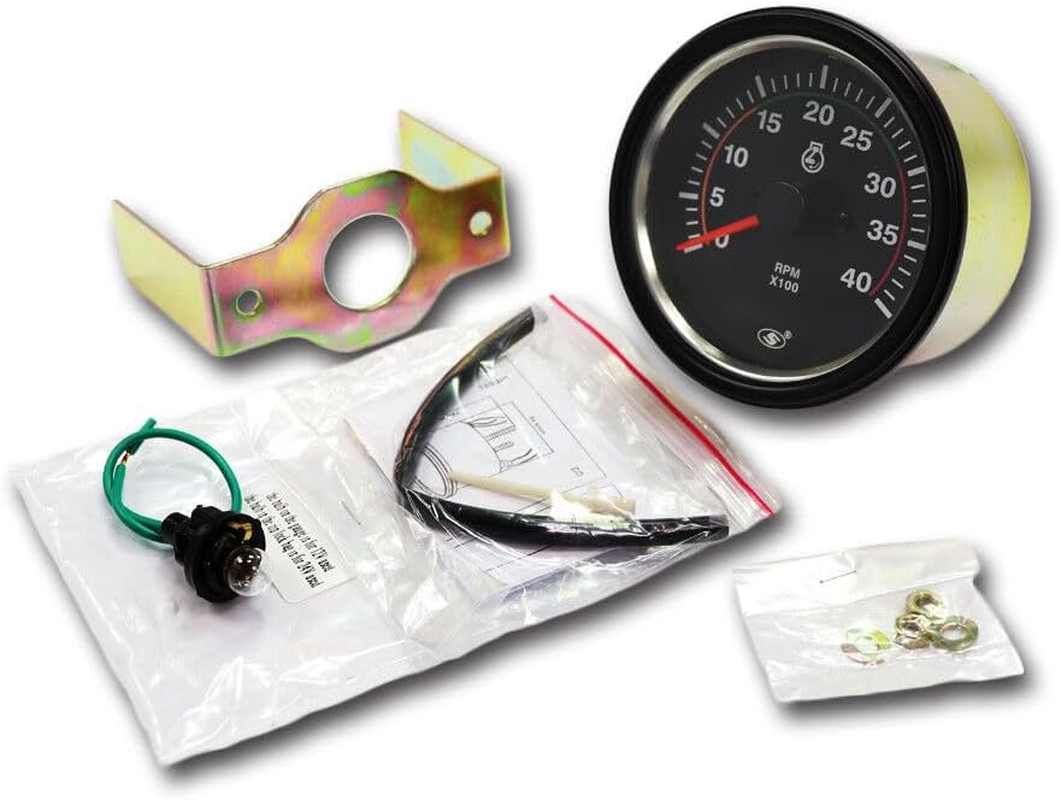 MOTOR METER RACING Universal Tachometer for Alternator 3-3/8" 4000 RPM Black Dial in Dash