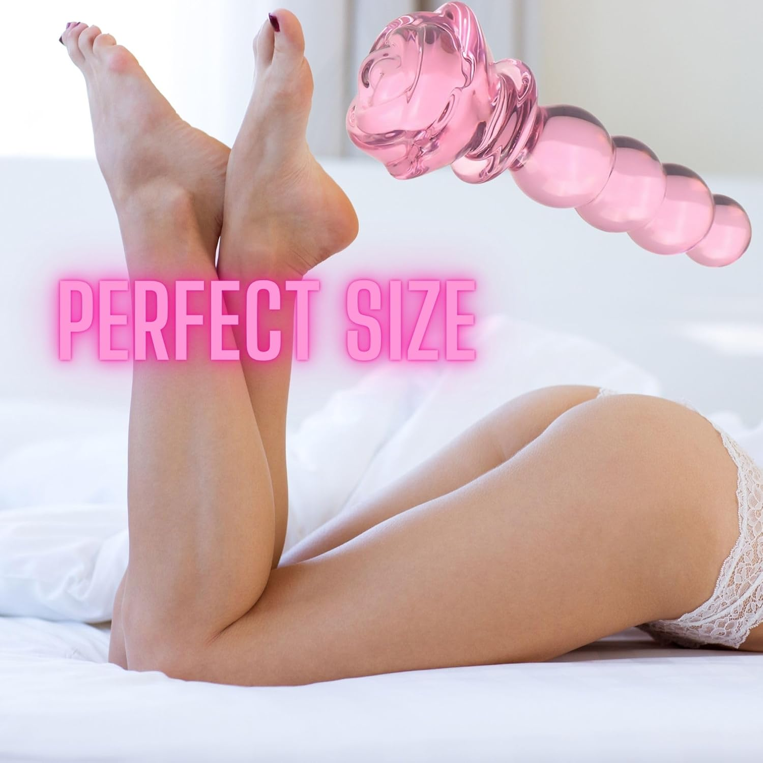 Ozfuns Glass Anal Beads Butt Plug Prostate Massager, Rose round Base and 4 Gradual Beads Fetish Bum Plug Anal Dilator Masturbation Sex Toy for Women Men image number 3