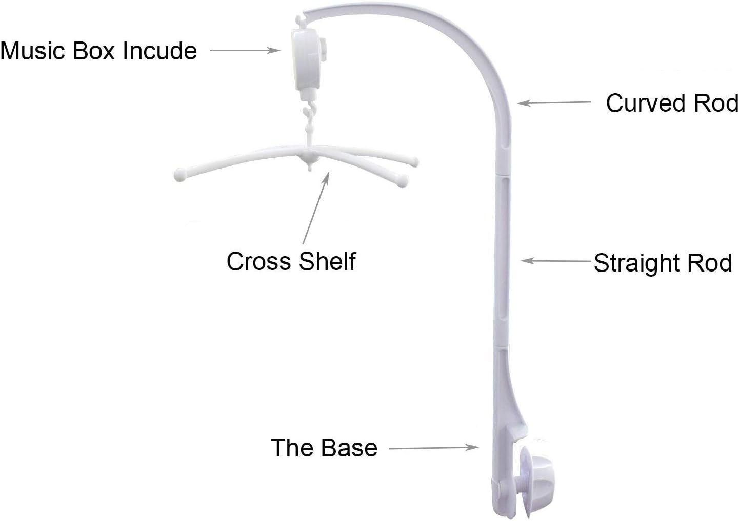 Alovexiong White Baby Crib Mobile Music Box Bed Bell Toy Holder Arm Bracket Nut Screw Music Box Holder Set Parts for Baby Bed Perambulator (Without Dolls) image number 3