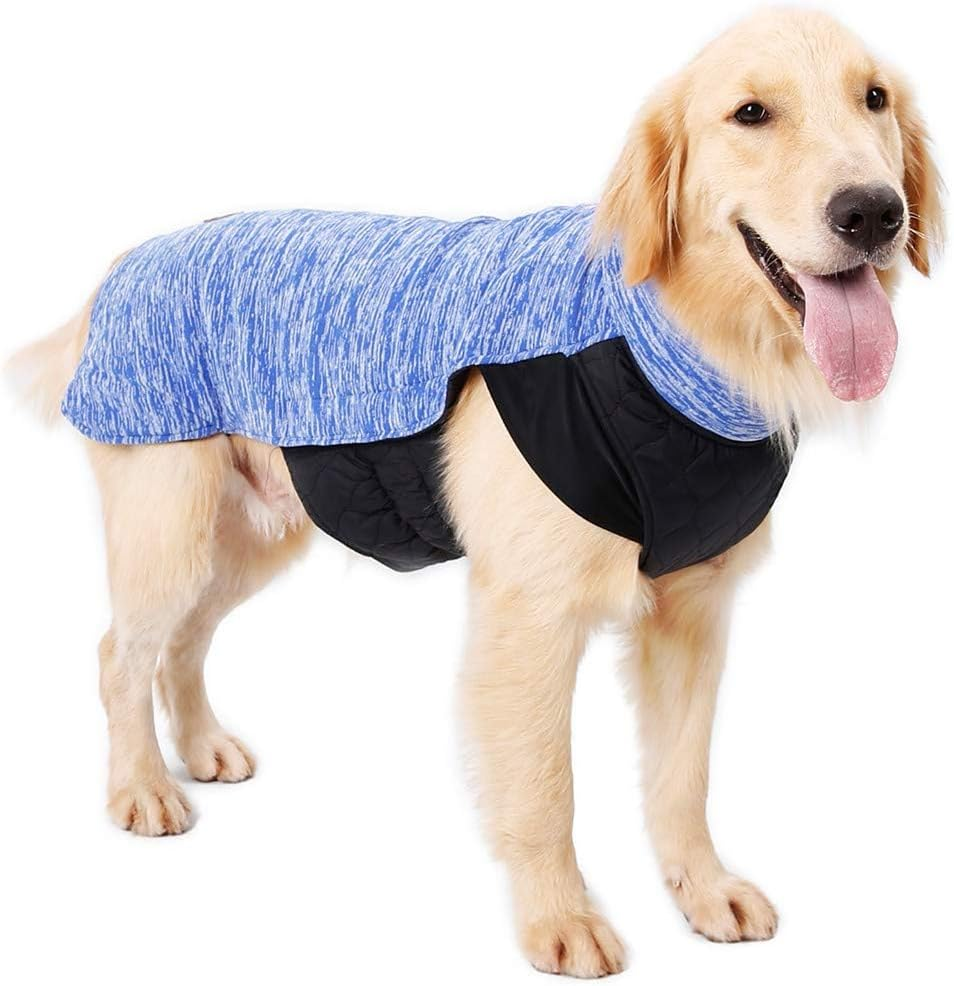 Dog Winter Coat - Pet Warm Reversible Jacket Waterproof Reversible Clothes Dog Coat Winter Fleece Warm Windproof Cold Weather Autumn Vest Apparel with Harness Hole (Blue, XL) image number 4