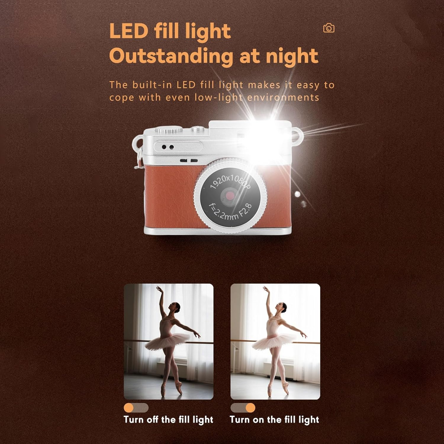 Dpofirs Mini Keychain Camera, 1080P Small Retro Camera for Photo Video Travel Vlog, Built in 4 Filters, 0.96" HD Screen, 128GB Expandable (Brown)