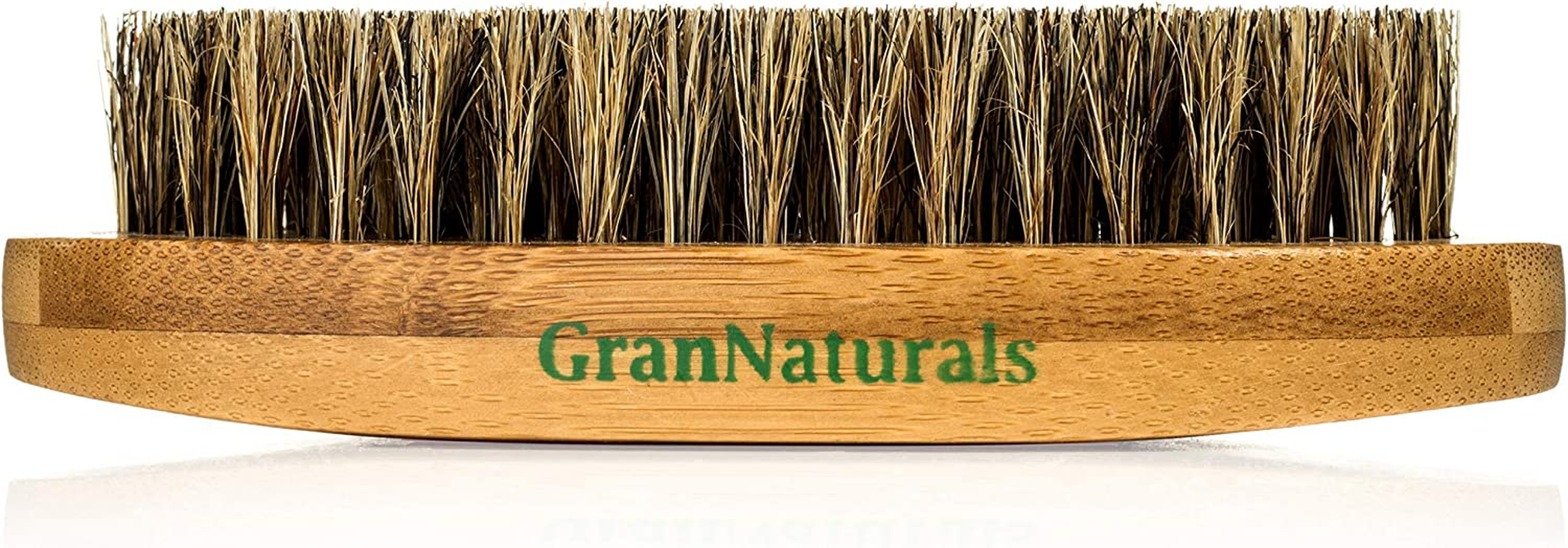 Grannaturals Military Style Boar Bristle Hair Brush for Men and Boys - Palm Size Hairbrush and Beard Brush for Grooming Thin, Fine, Facial and Short Hair - Soft Bristle Slick Back & Smoothing