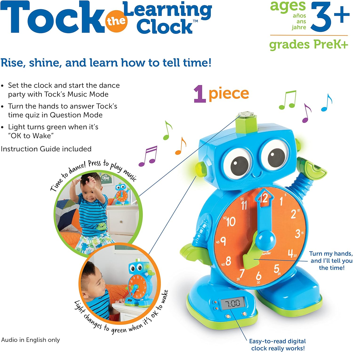 Learning Resources Tock the Learning Clock - 1 Piece, Ages 3+ Educational Talking and Teaching Clock, Toy Clock for Toddlers, Educational Toys for Kids image number 5
