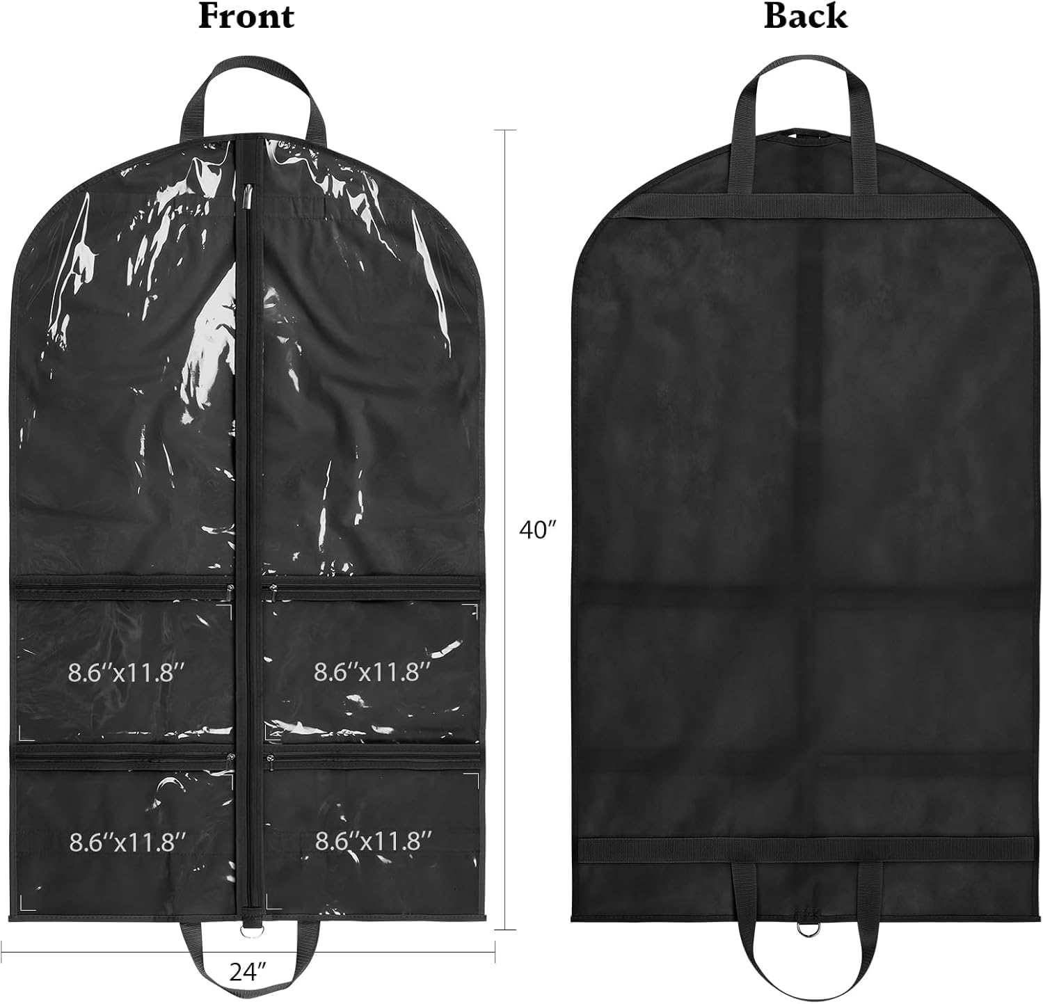 Costume Dance Garment Bag,40 Inch Dance Garment Bags with 4 Clear Zipper Pockets for Suits Dress Cover, Travel Storage & Competitions, Set of 2 (Black) image number 3