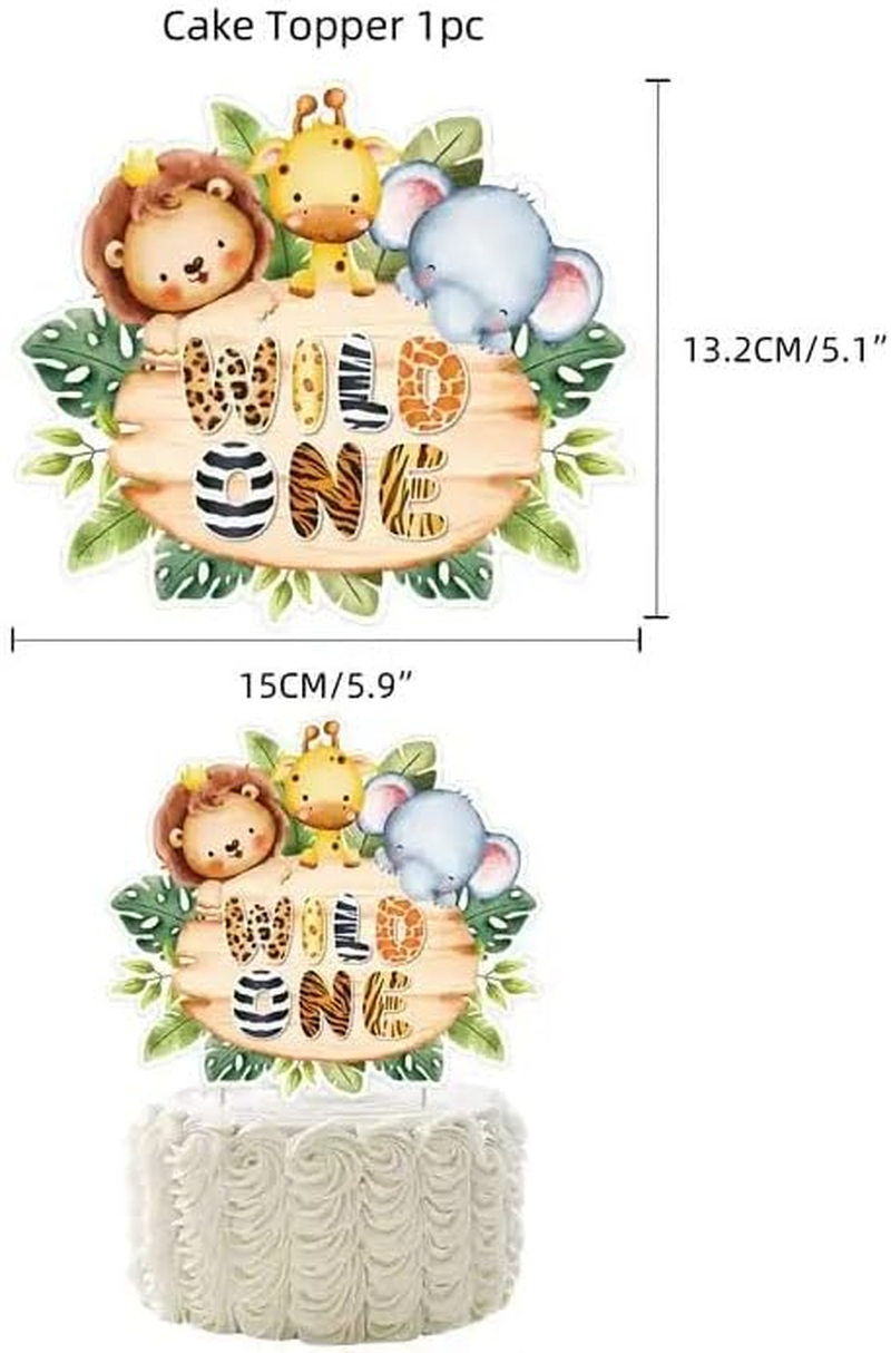 32Pcs Wild One Animal Jungle Safari Happy Birthday Cake Cupcake Banner Balloons Party Supplies Decoration for Babies Kids Children Toppers image number 1