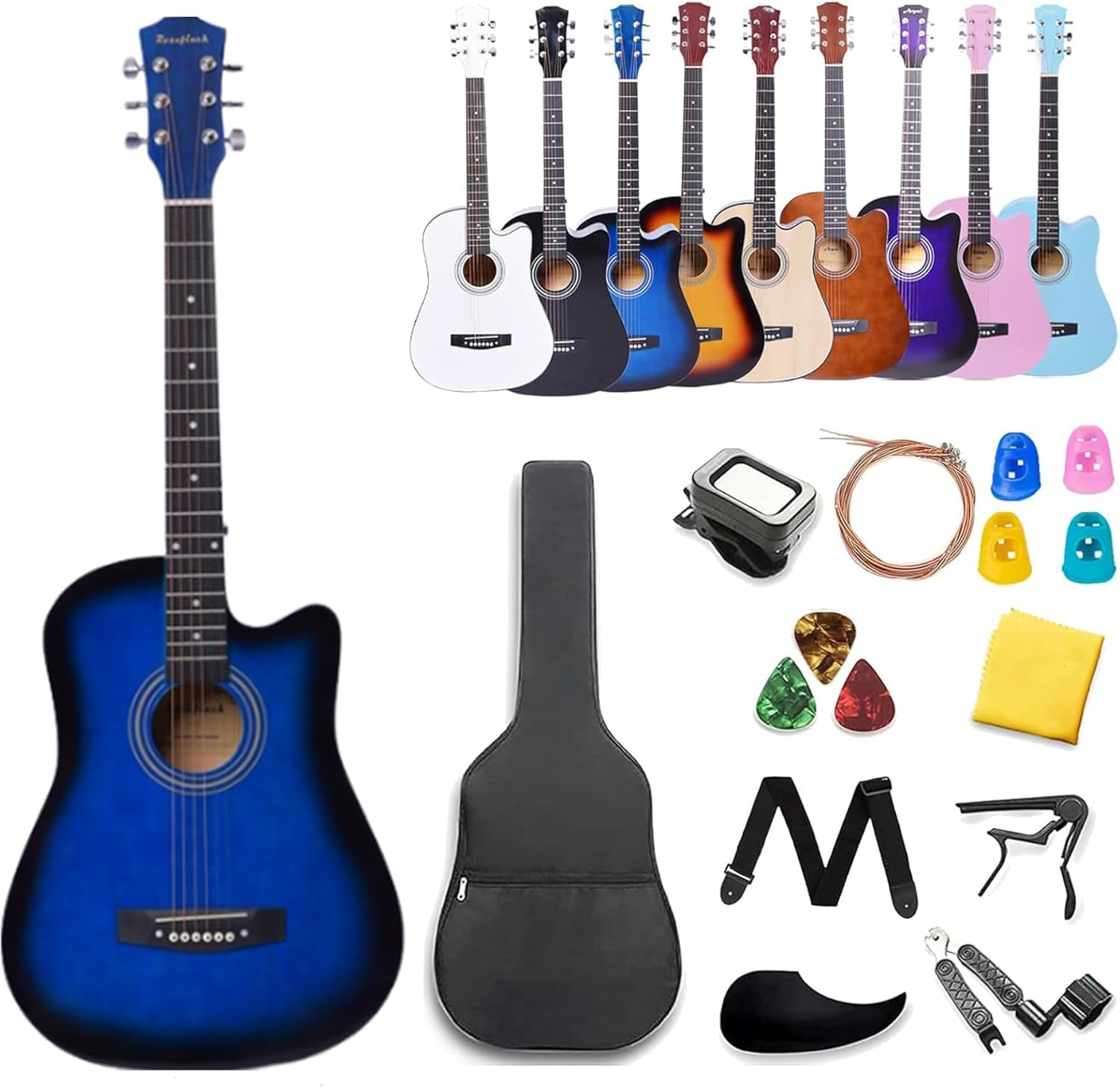 30 Inch Classical Guitar Kits for Beginner Kids & Adults Rosefinch 6-String Acoustic Guitar with Bag Capo Strap Picks Tuner Nylon String (Black)