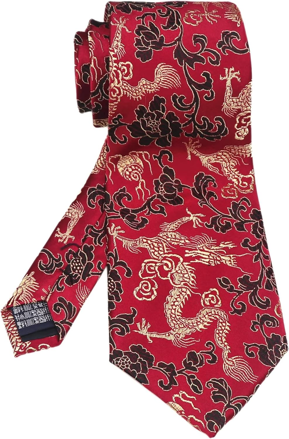 Vizakiss Men'S Silk Tie Dragon Peony Embroidery Woven Wedding Formal Neckties Gift 3.54" - Gloden image number 3